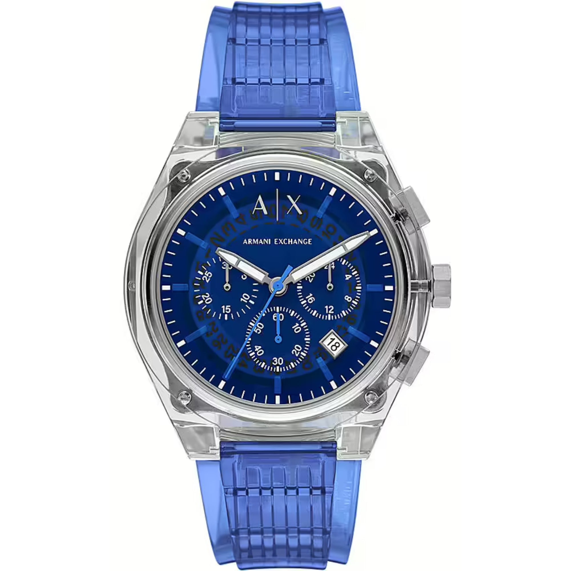 Armani Exchange Rafael 44mm Chronograph Blue Dial Polyurethane Mens Quartz Watch AX4166