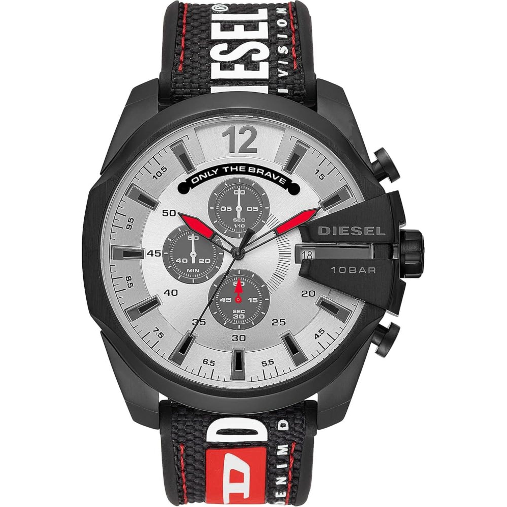 Diesel Mega Chief 51mm Chronograph Silver Dial Fabric Mens Quartz Watch DZ4512