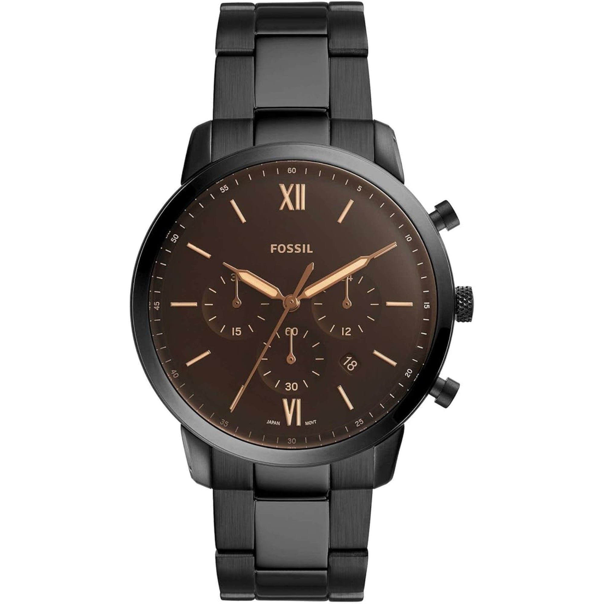 Fossil Neutra 44mm Chronograph Schwarzes Zifferblatt Stahl Herren Quarz Uhr FS5525