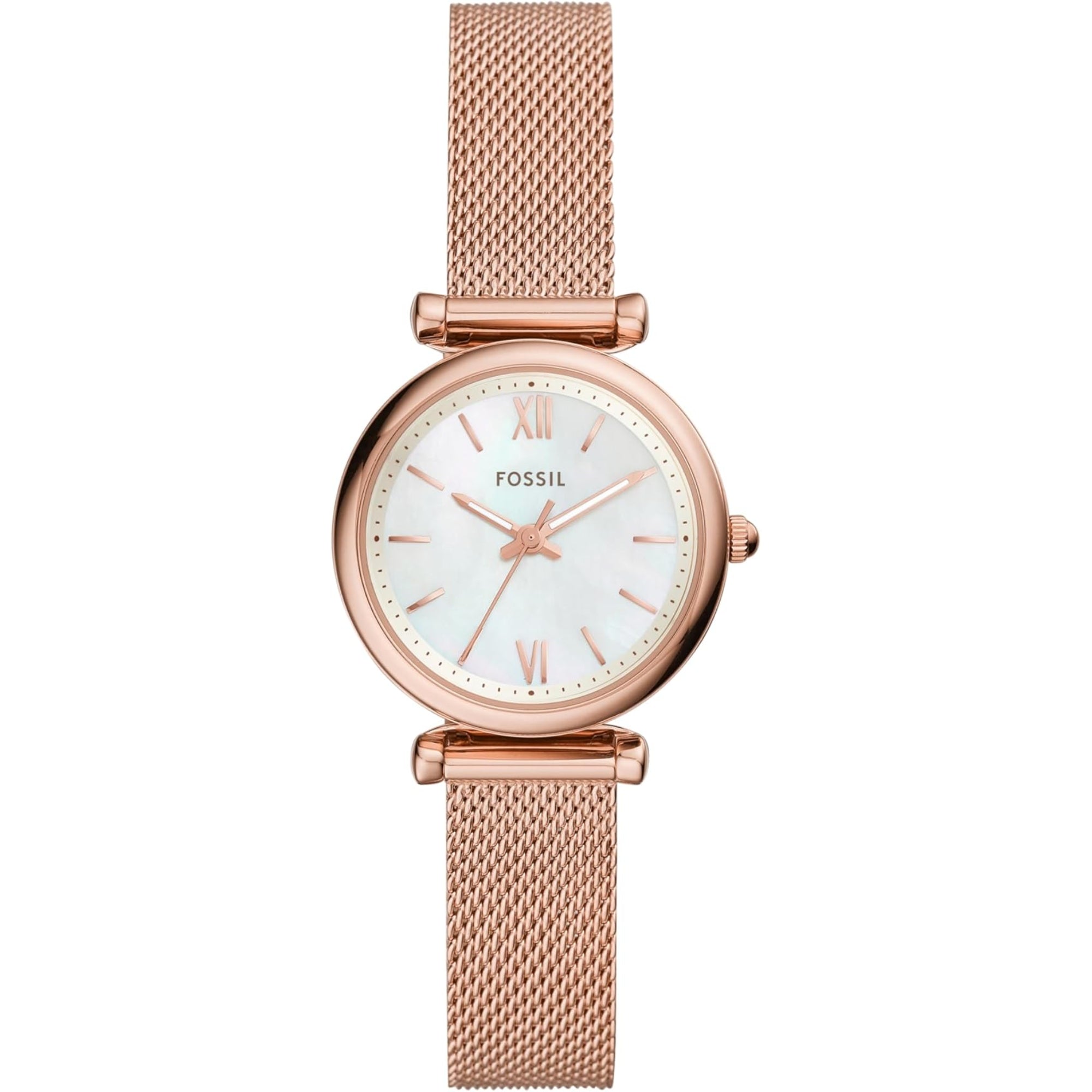 Fossil Carlie 28mm White Mother of Pearl Dial Steel Ladies Quartz Watch ES4433