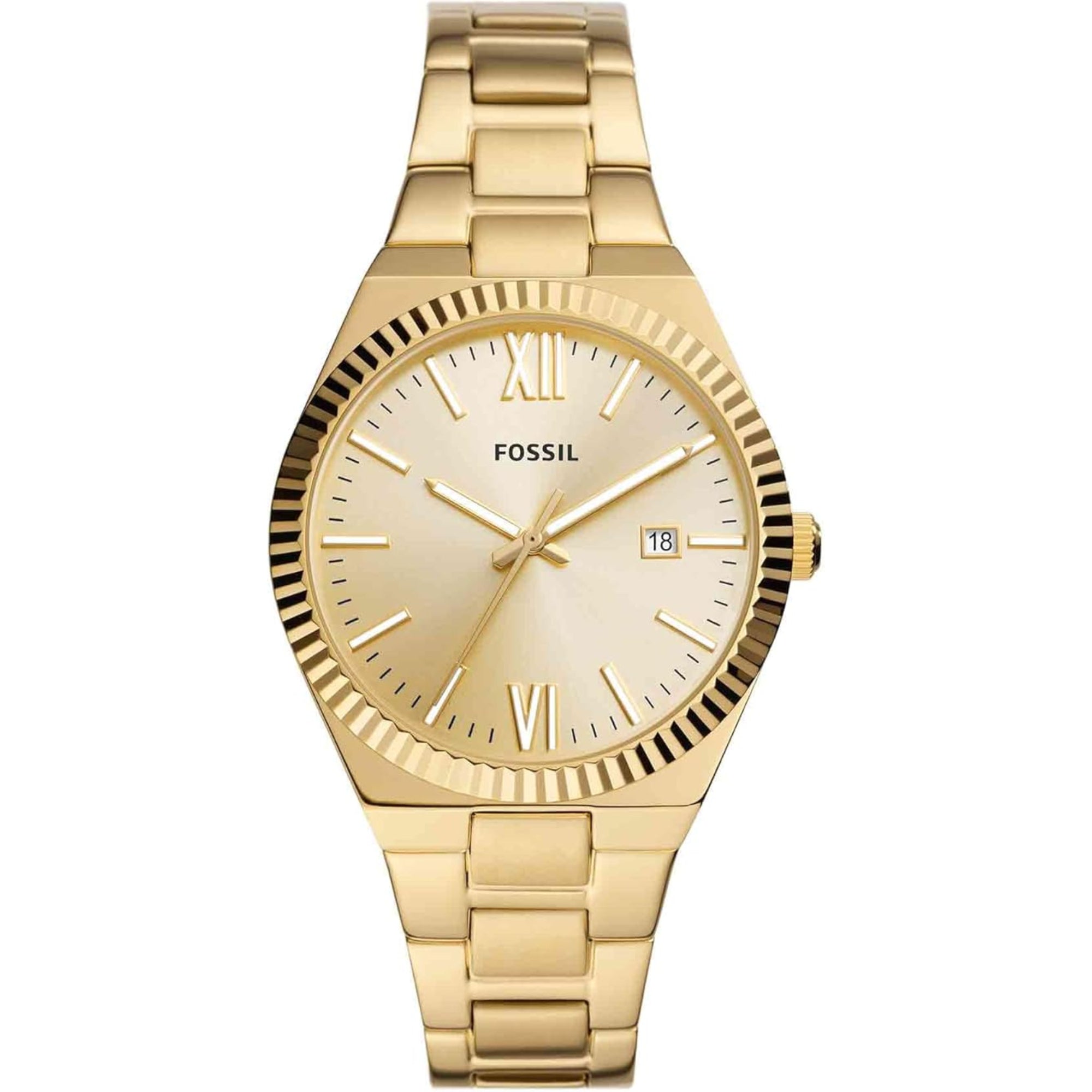 Fossil Scarlette 38mm Gold Dial Steel Ladies Quartz Watch ES5299