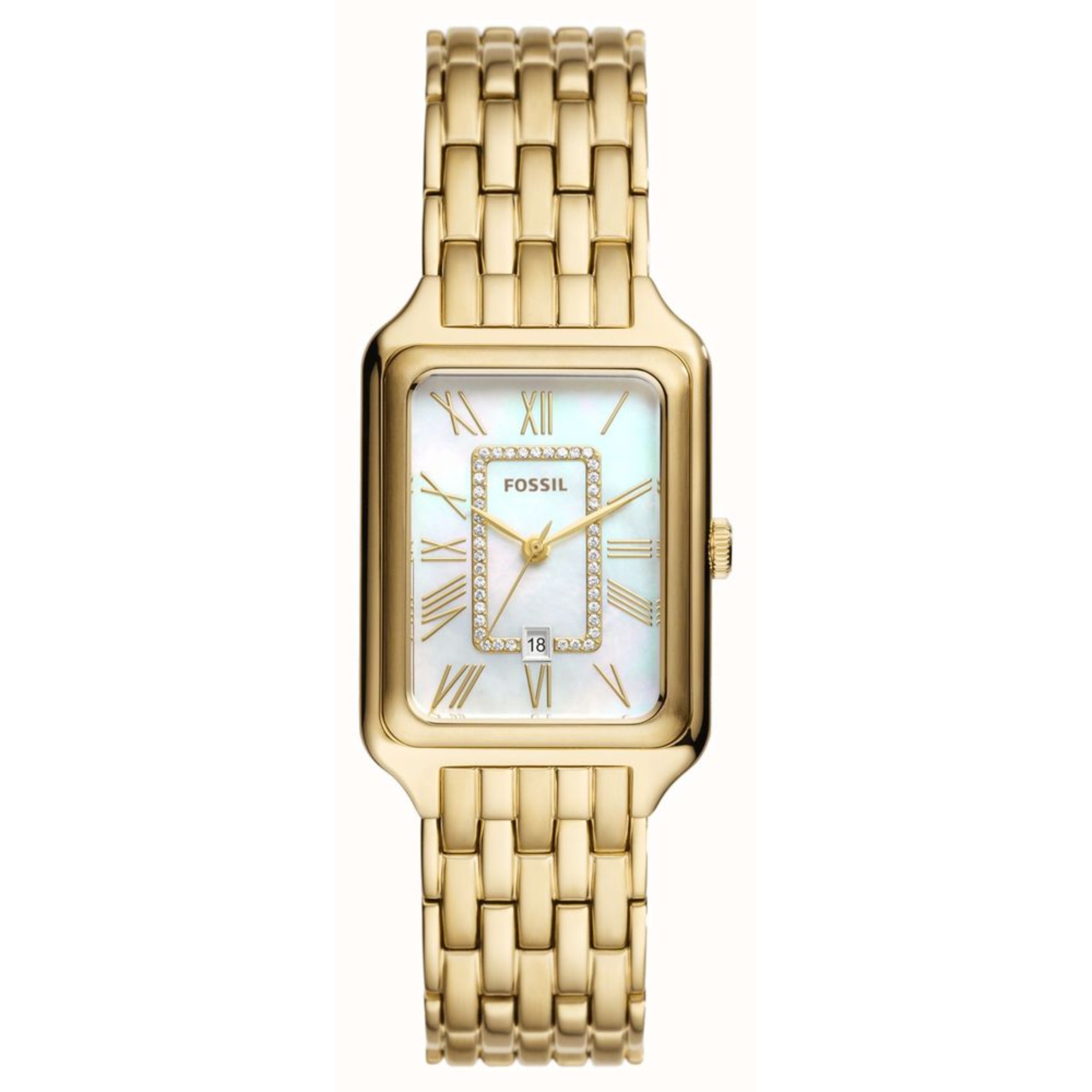 Fossil Raquel 26mm Weißes Perlmutt Zifferblatt Stahl Damen Quarz Uhr ES5304