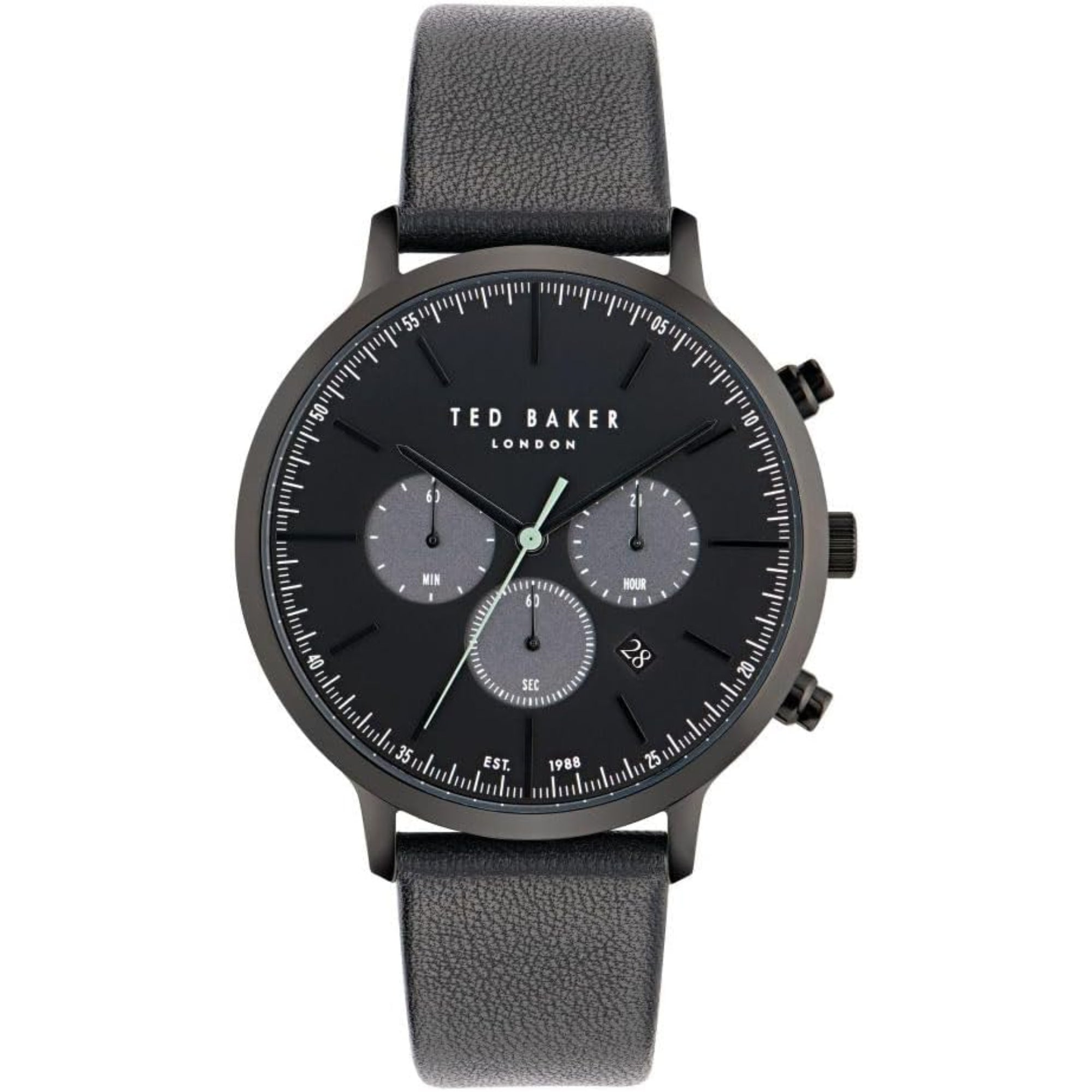 Ted Baker Timeless Herrenarmbanduhr, schwarzes Zifferblatt, Leder BKPHAF404