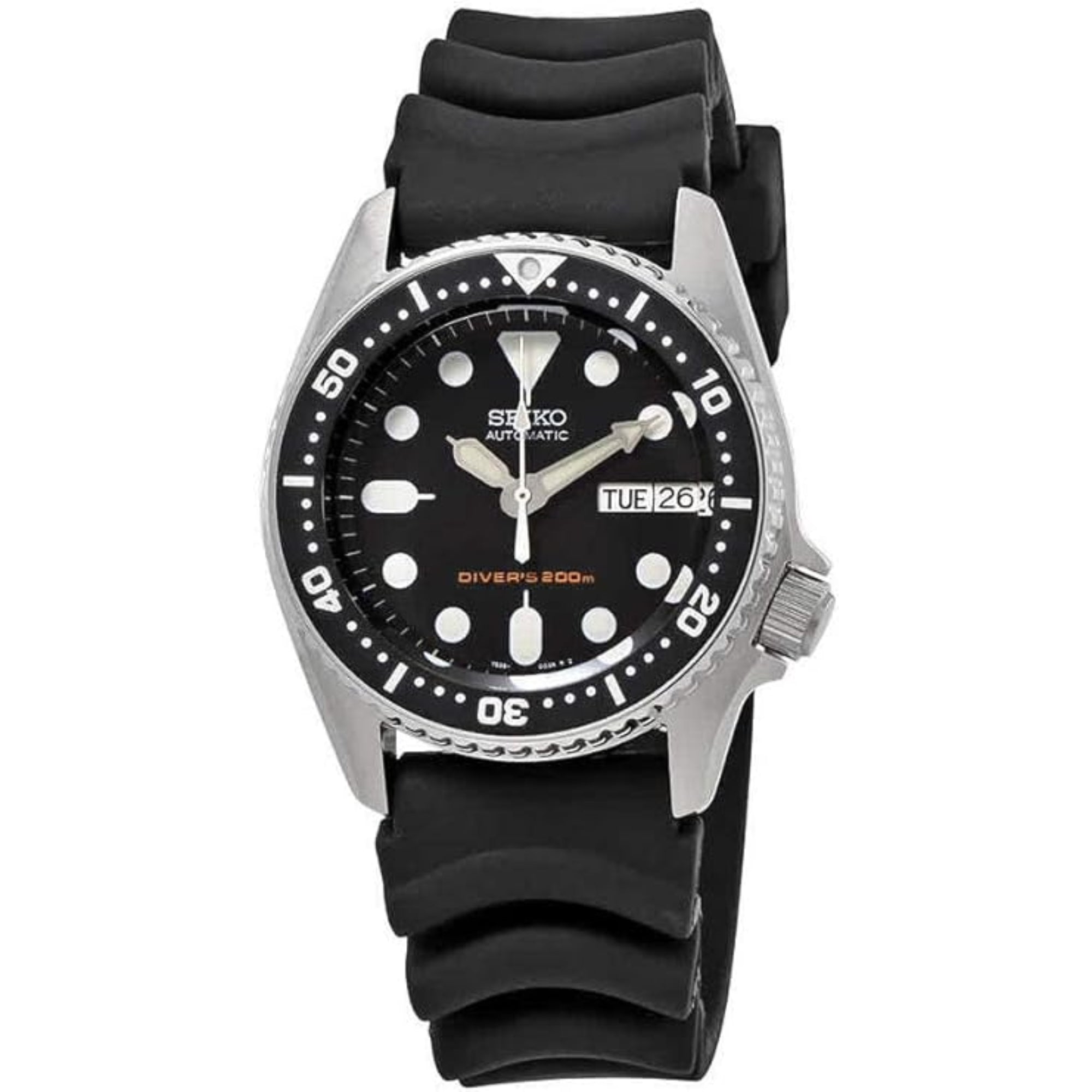 Seiko Diver's Automatik Schwarzes Zifferblatt Schwarzes Gummiarmband Herrenarmbanduhr SKX013K1