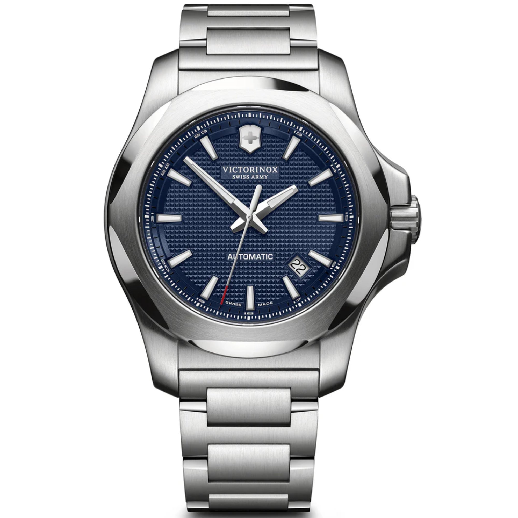 Victorinox Swiss Army I.N.O.X Mechanische Uhr mit blauem Zifferblatt, silbernes Edelstahlarmband, Herren, 241835