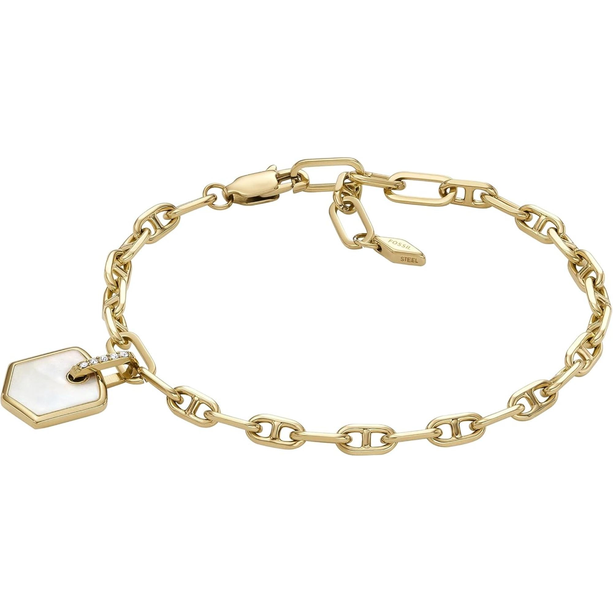 Fossil Heritage Crest Mother-of-Pearl Gold-Tone Brass Chain Ladies Bracelet JA7210710