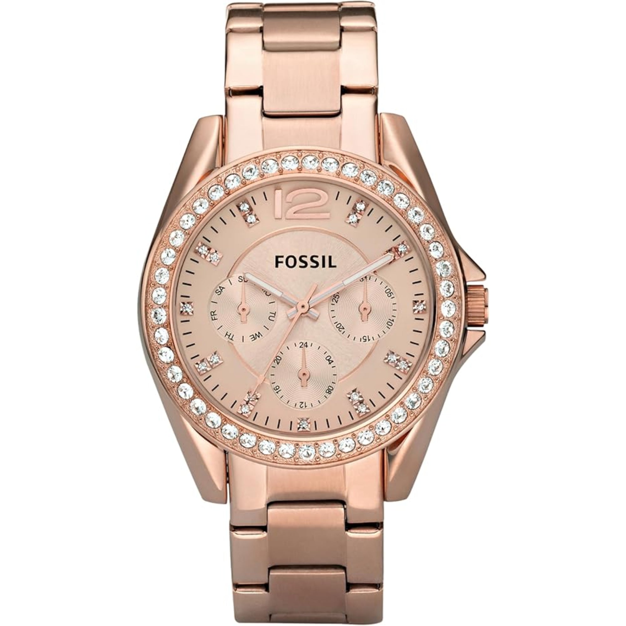Fossil Riley 38mm Chronograph Rose Gold Dial Steel Ladies Quartz Watch ES2811
