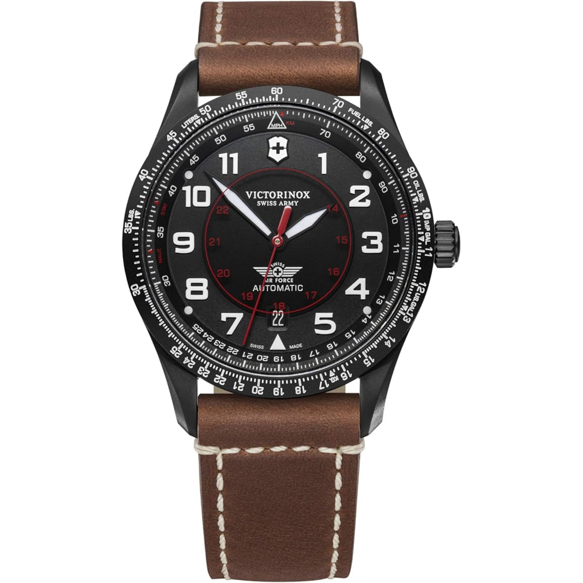 Victorinox Airboss Mechanisch Schwarzes Zifferblatt Armband aus Leder Herren Uhr 241886