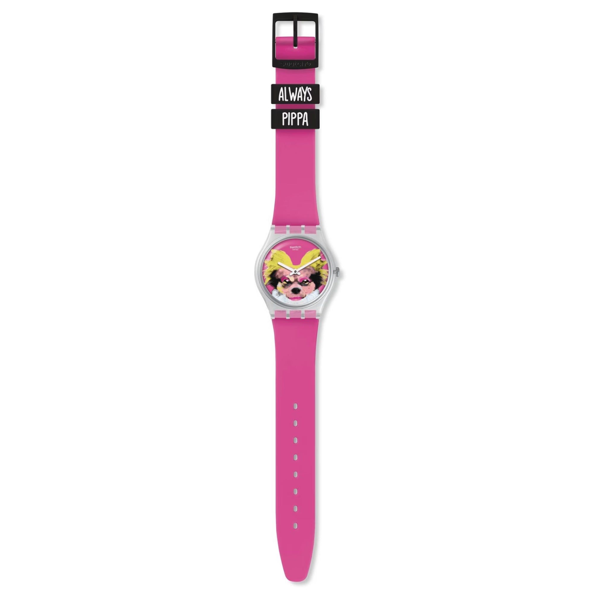Swatch Pinkapippa Always Pippa Hund Pink Silikonarmband Mädchen Uhr GE267