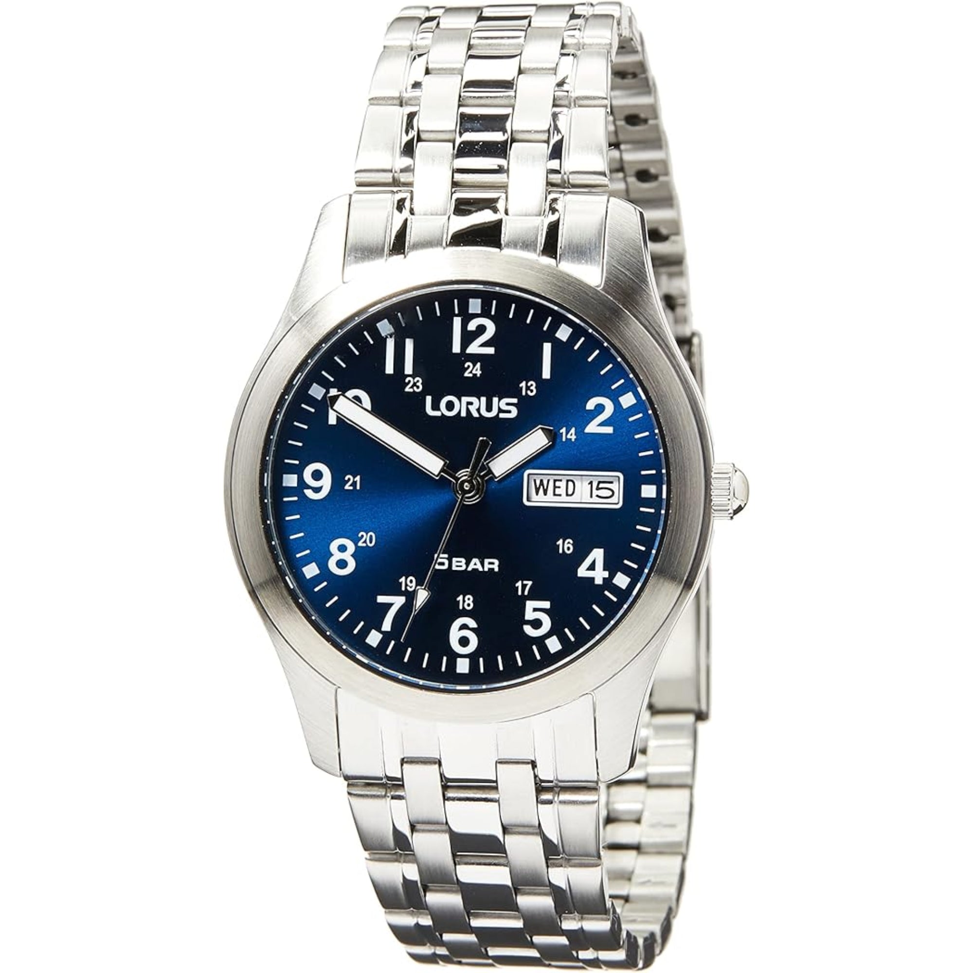 Lorus Analoge Quarz Herrenarmbanduhr mit dunkelblauem Sonnenschliff-Zifferblatt RXN77DX9