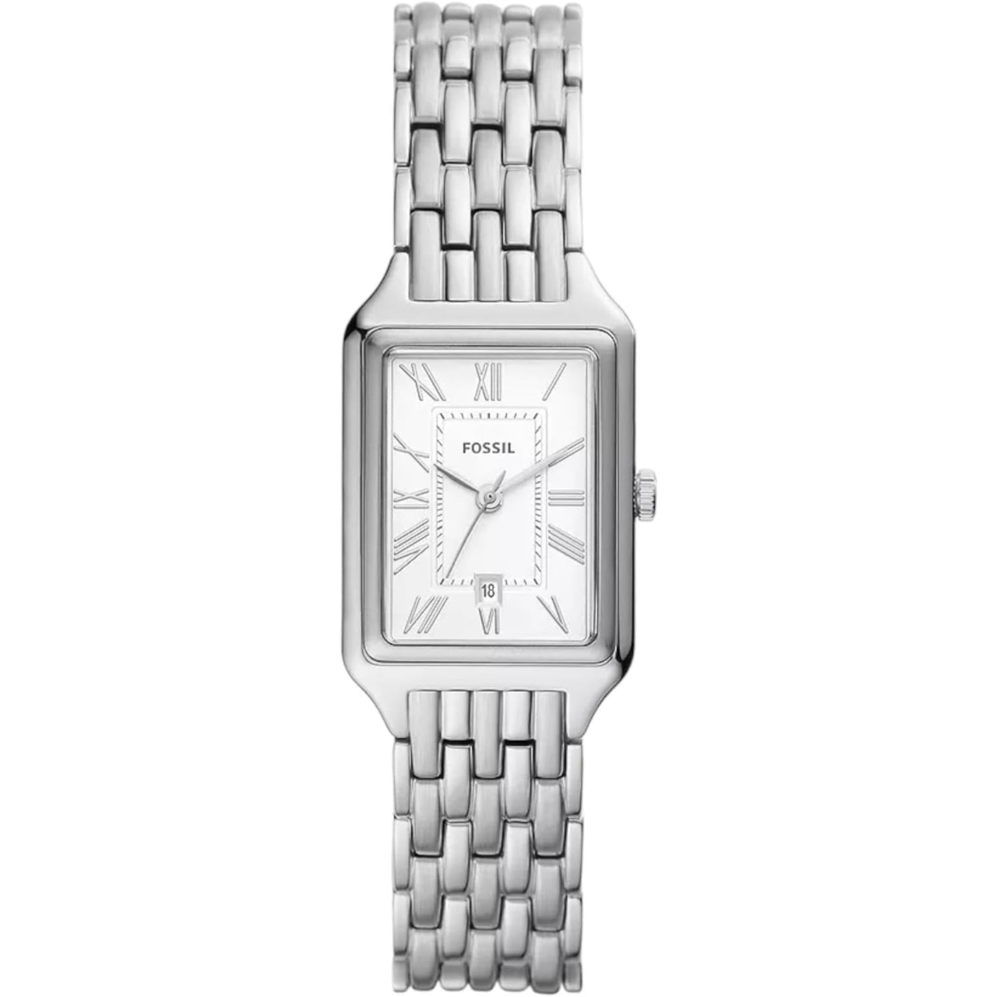 Fossil Raquel 23mm Silbernes Zifferblatt Stahl Damen Quarz Uhr ES5221