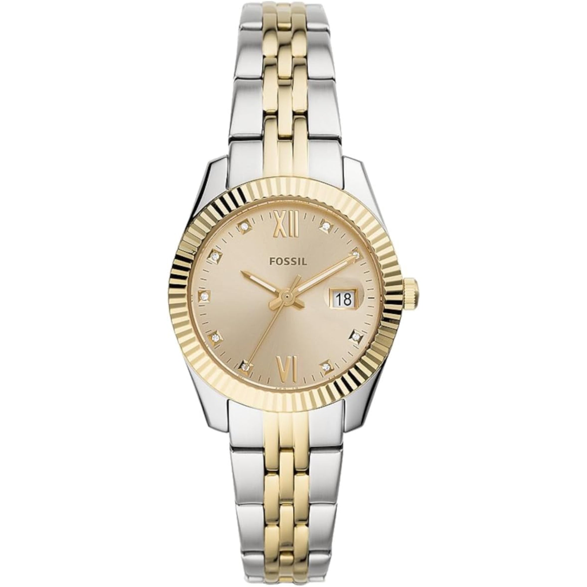 Fossil Scarlette 33mm Goldenes Zifferblatt Stahl Damen Quarz Uhr ES4949