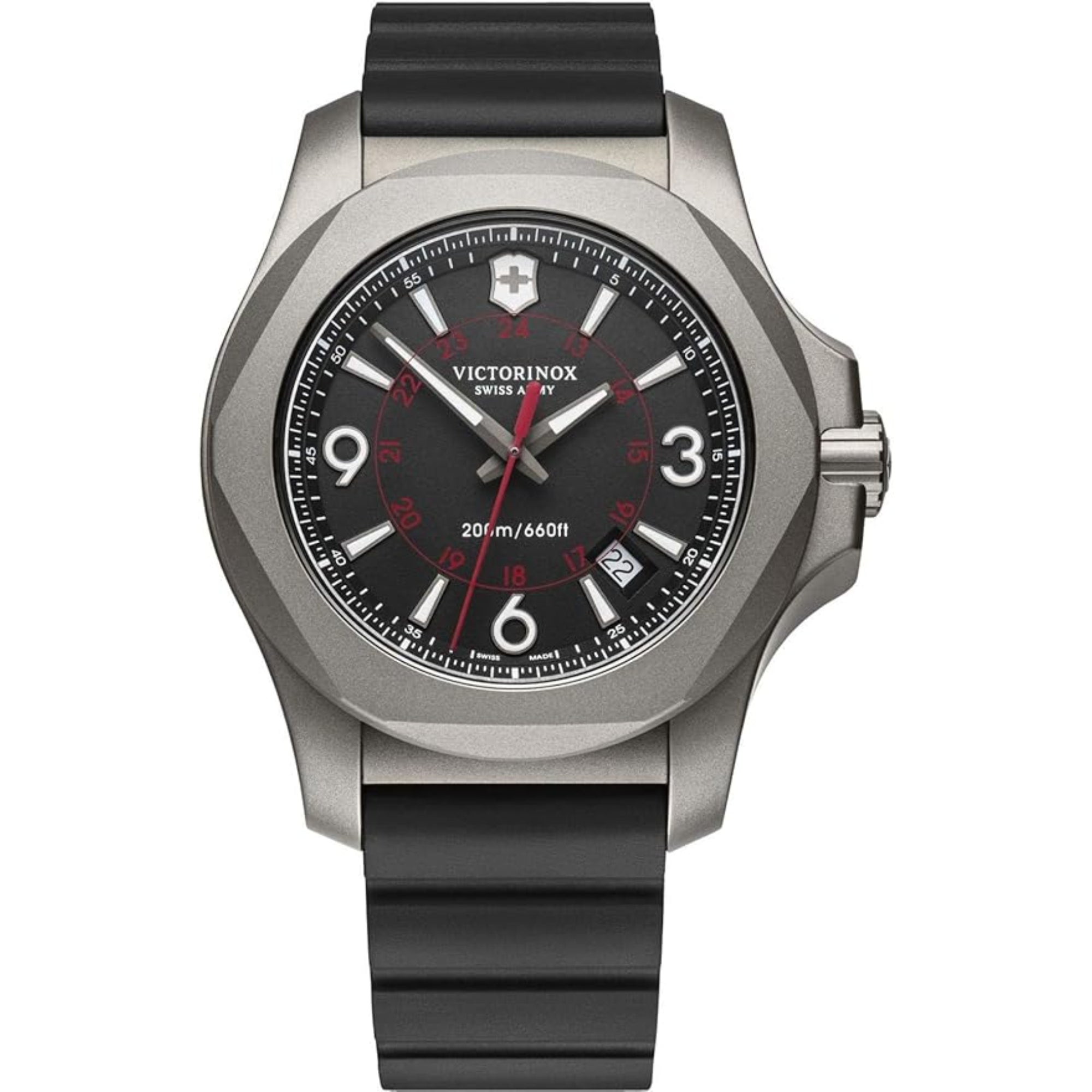 Victorinox I.N.O.X 42mm Black Dial Rubber Mens Quartz Watch 241883