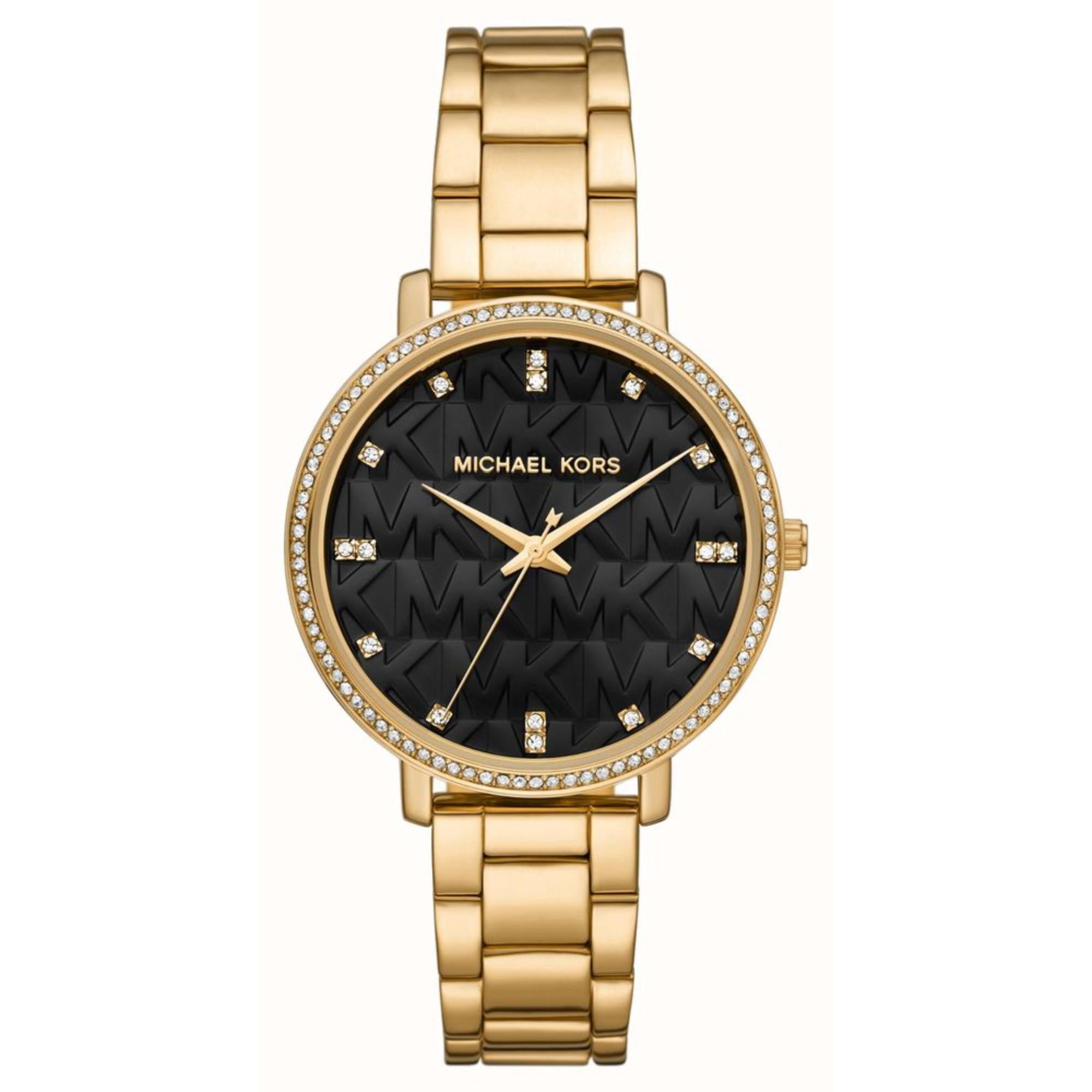 Michael Kors Pyper Gold-Ton Armband Schwarzes Zifferblatt Damen Uhr MK4593