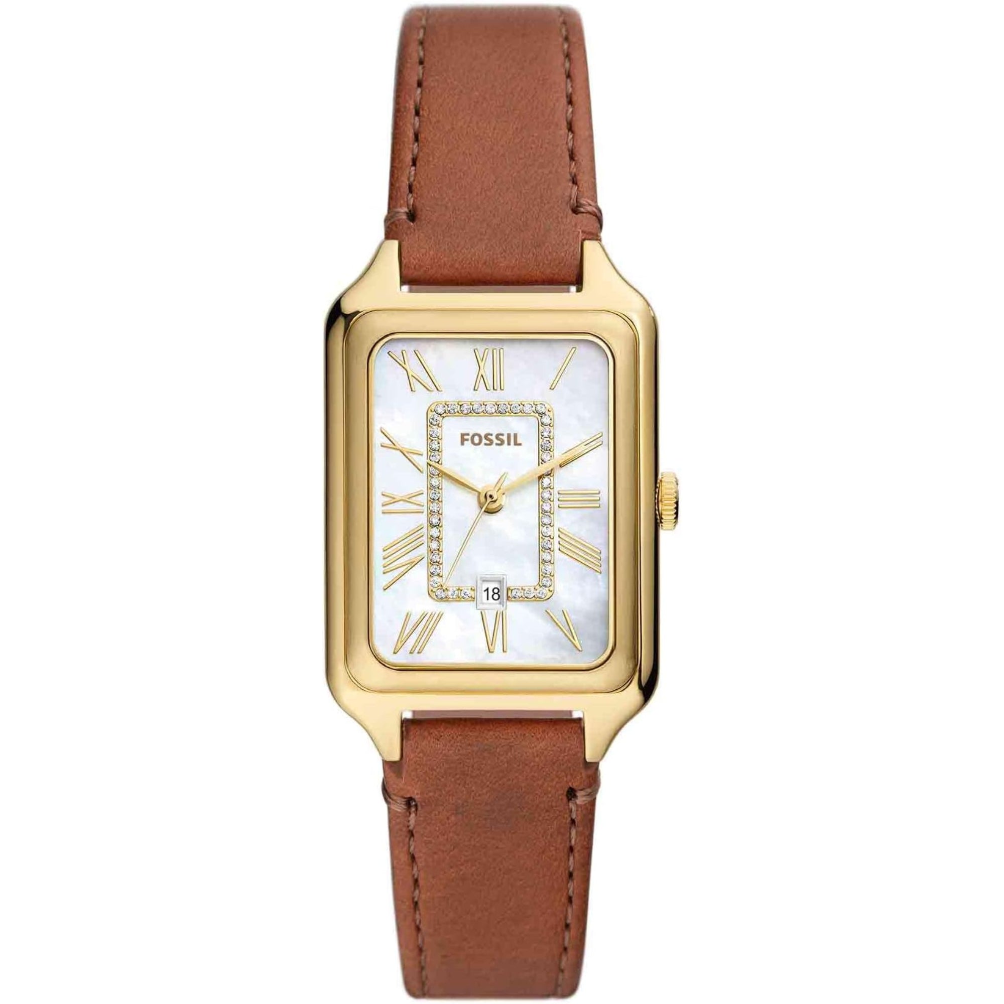 Fossil Raquel 34mm White Mother of Pearl Dial Leather Ladies Quartz Watch ES5307