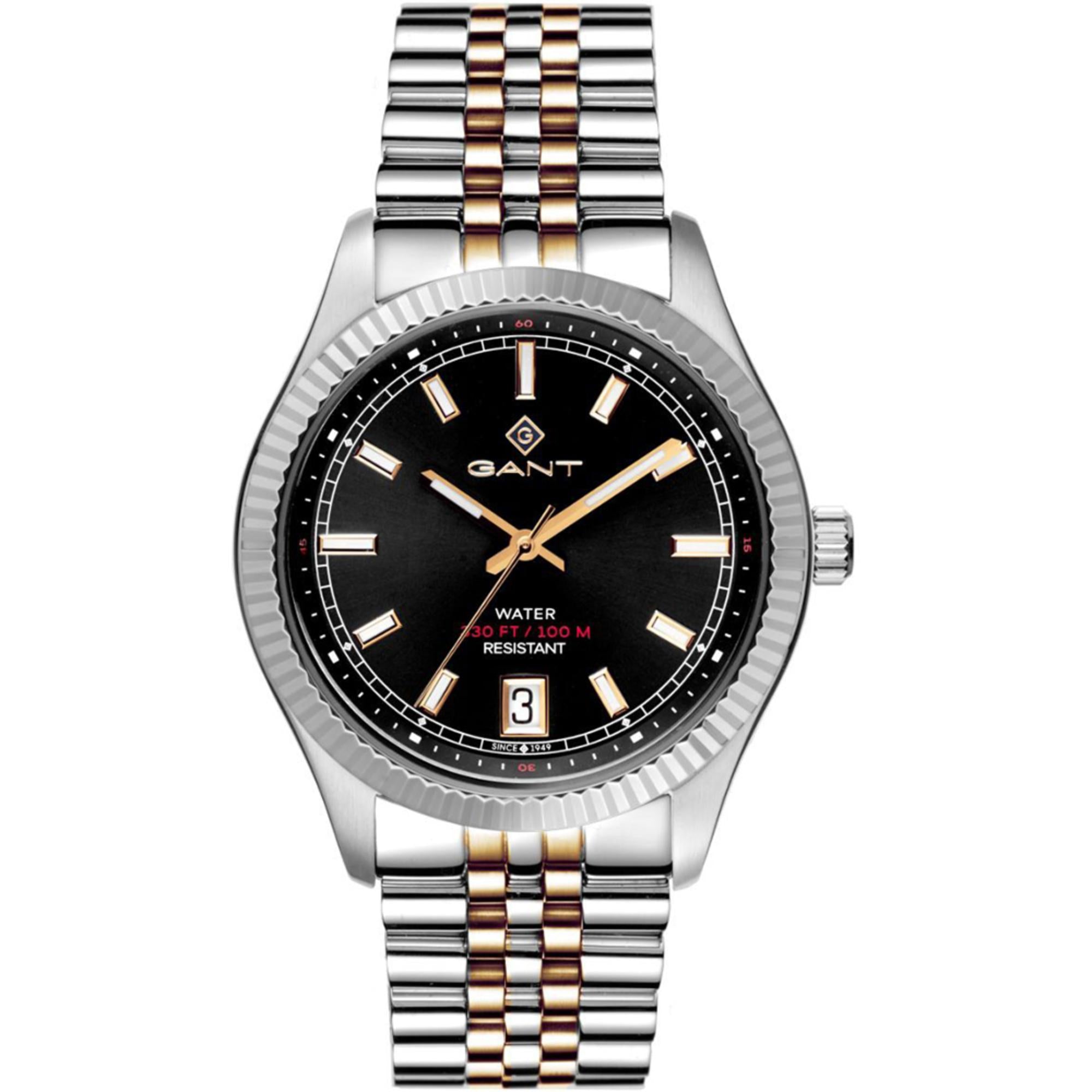 Gant Sussex 44 Quarz Schwarzes Zifferblatt Zweifarbiges Stahlarmband Herren Uhr G166009