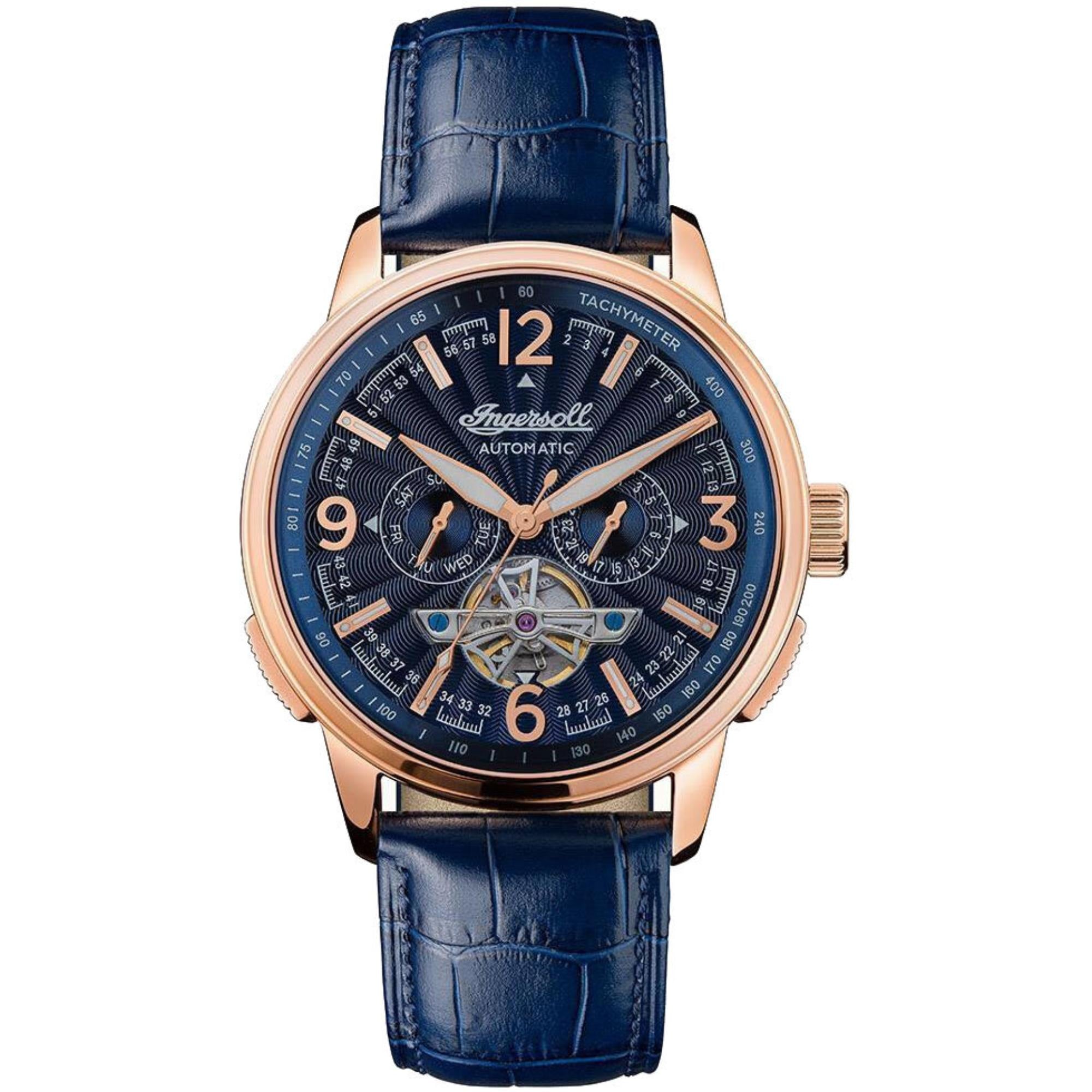 Ingersoll The Regent Automatik Blau Zifferblatt Blau Lederarmband Herren Uhr I00301B