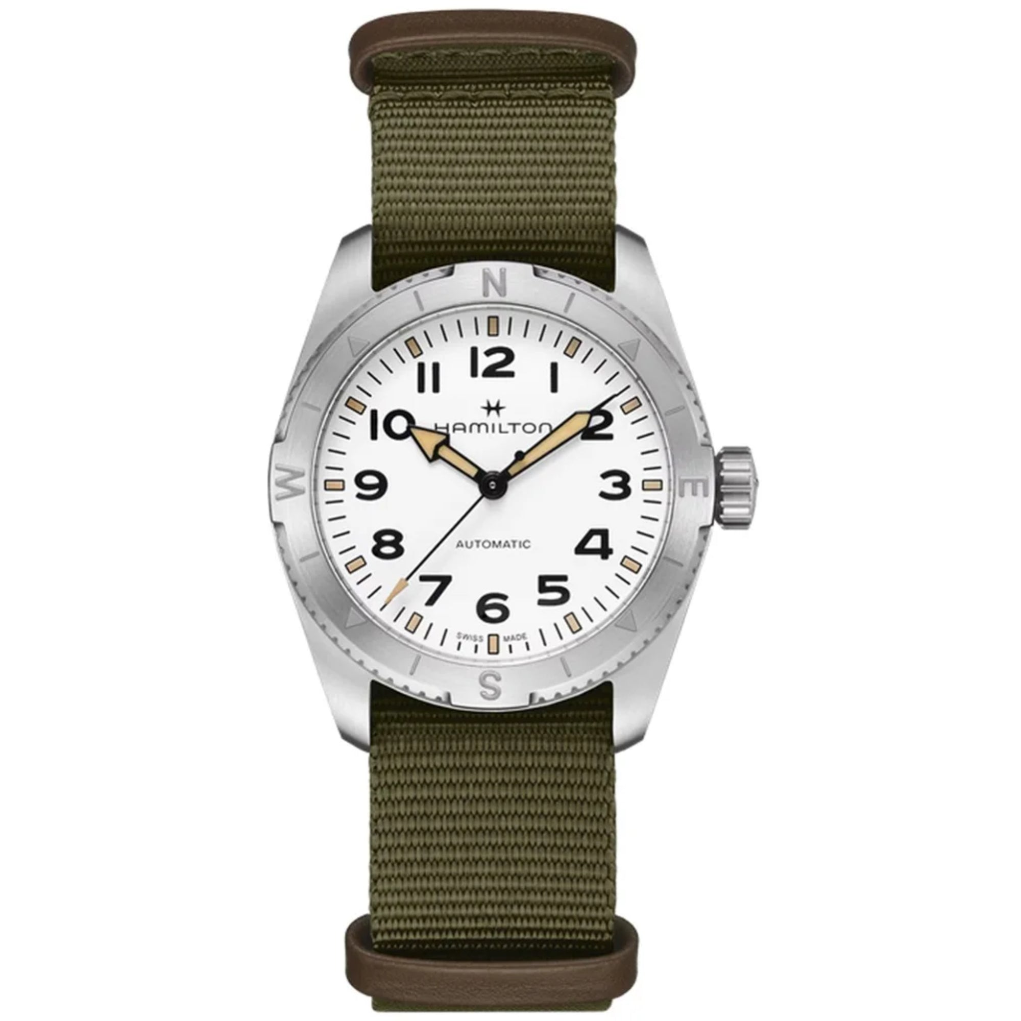 Hamilton Khaki Field 37mm Expedition white dial NATO automatic watch H70225910 front view
