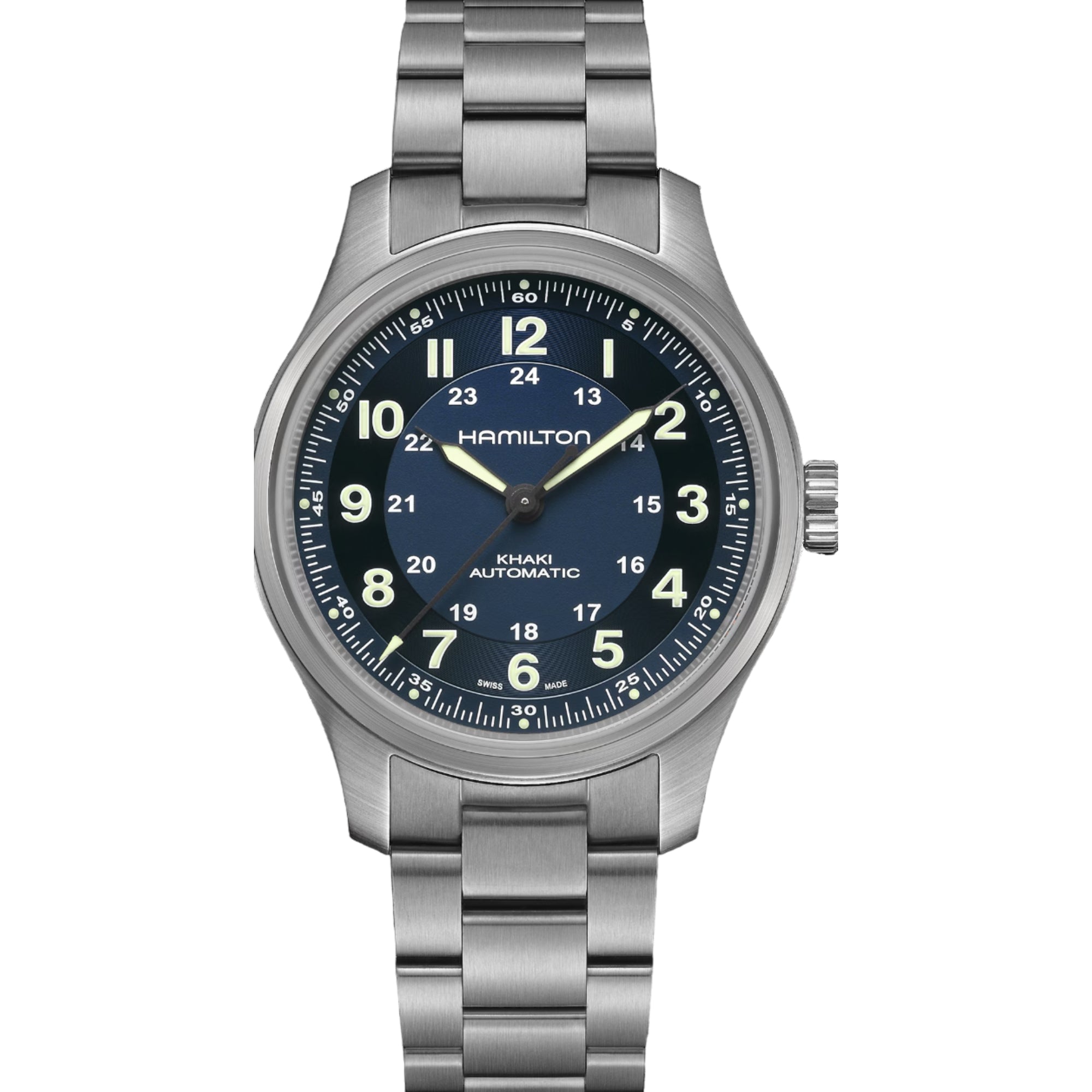 Hamilton Khaki Field 42mm Titanium blue dial automatic watch H70545140 front view