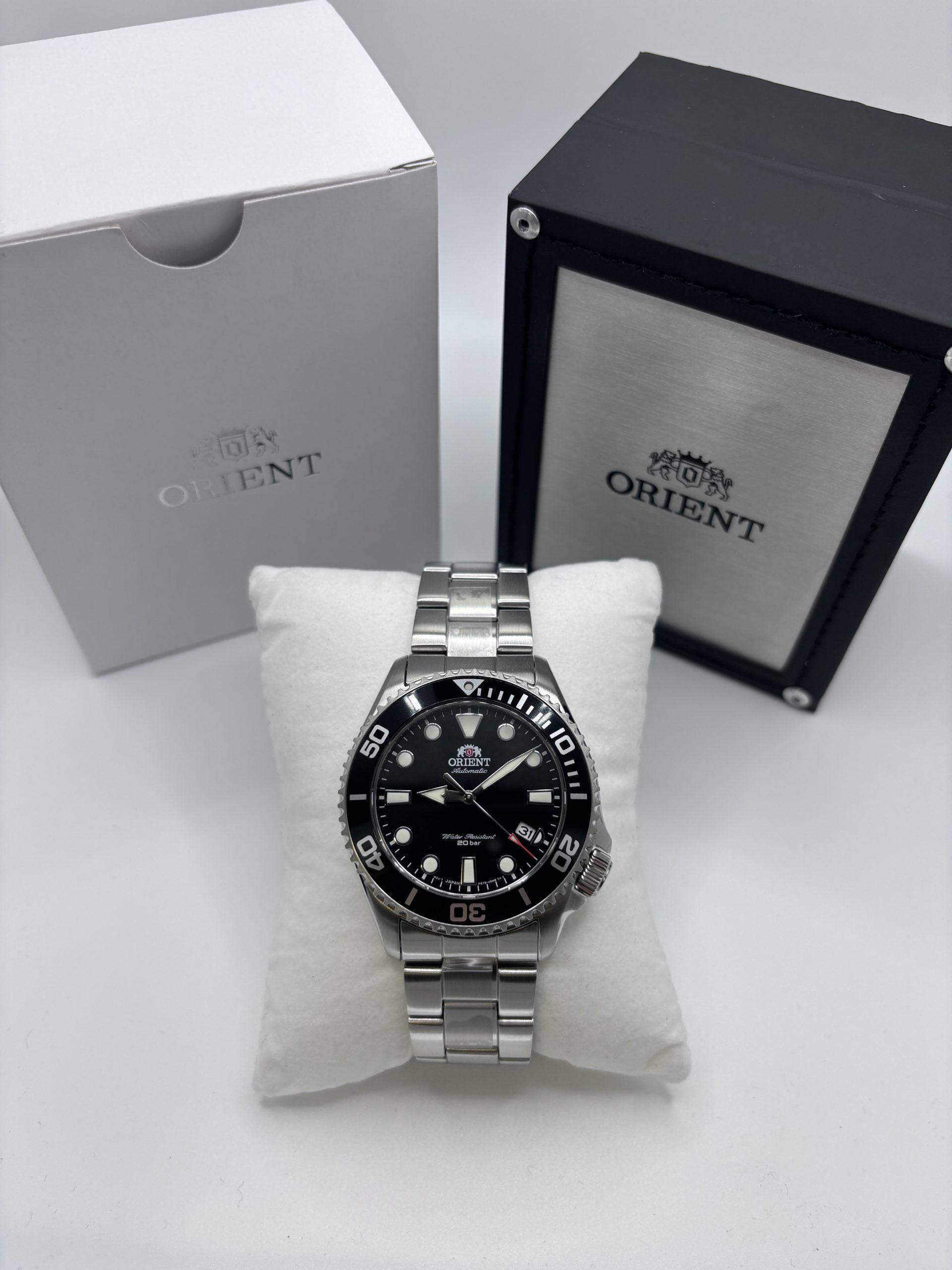 Orient Triton 43mm Black Dial Steel Mens Automatic Watch RA-AC0K01B10B