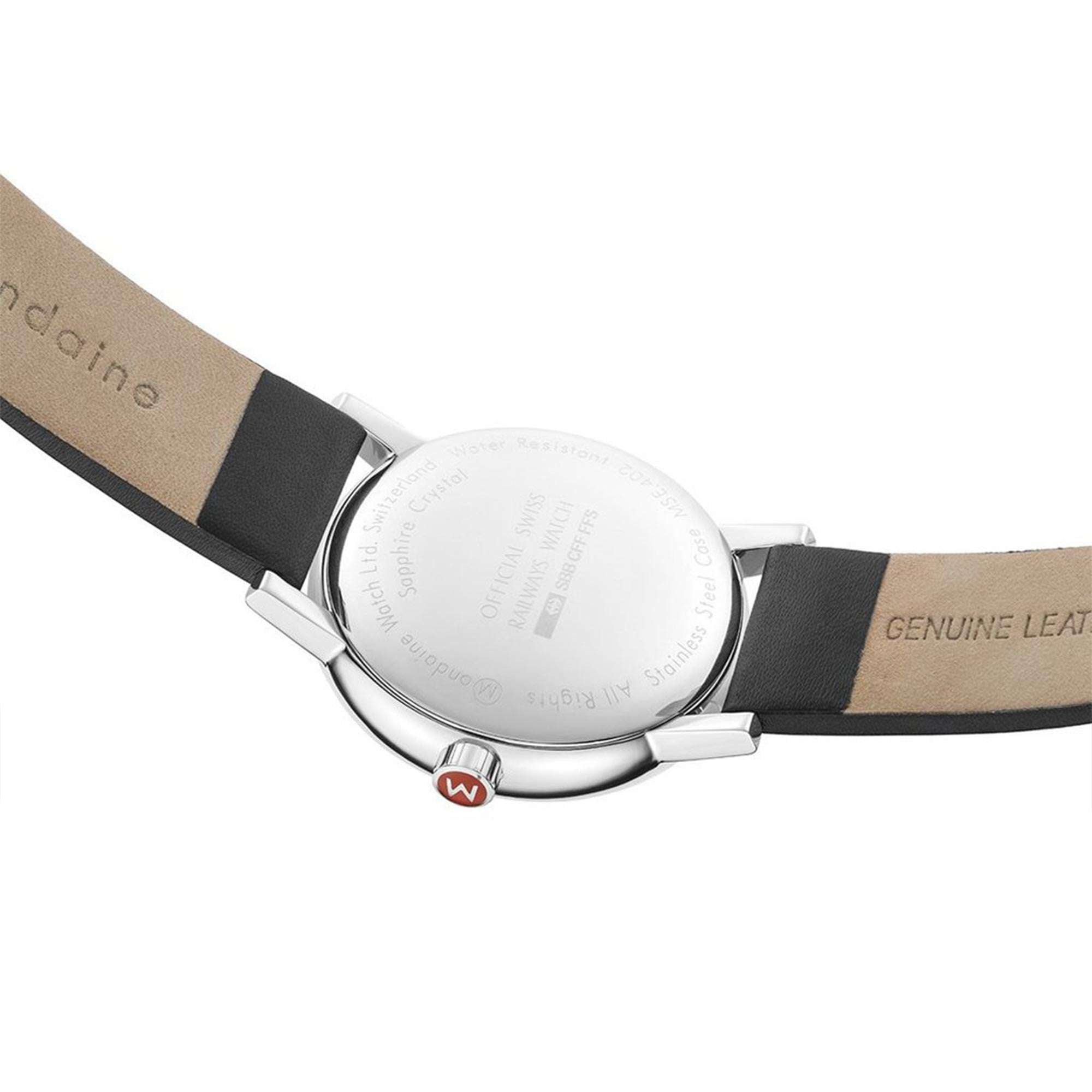 Mondaine evo2 Big Schwarzes Lederarmband Weißes Zifferblatt Uhr MSE.40210.LB