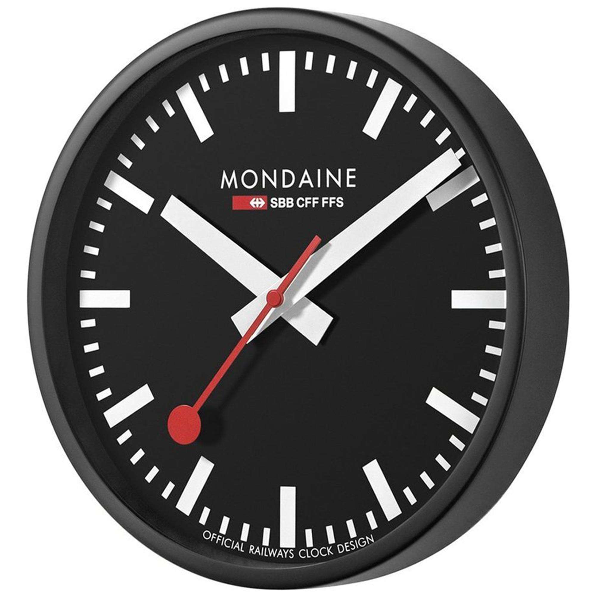 Mondaine Swiss Railways 250mm Black Aluminium Case Wall Clock A990.CLOCK.64SBB