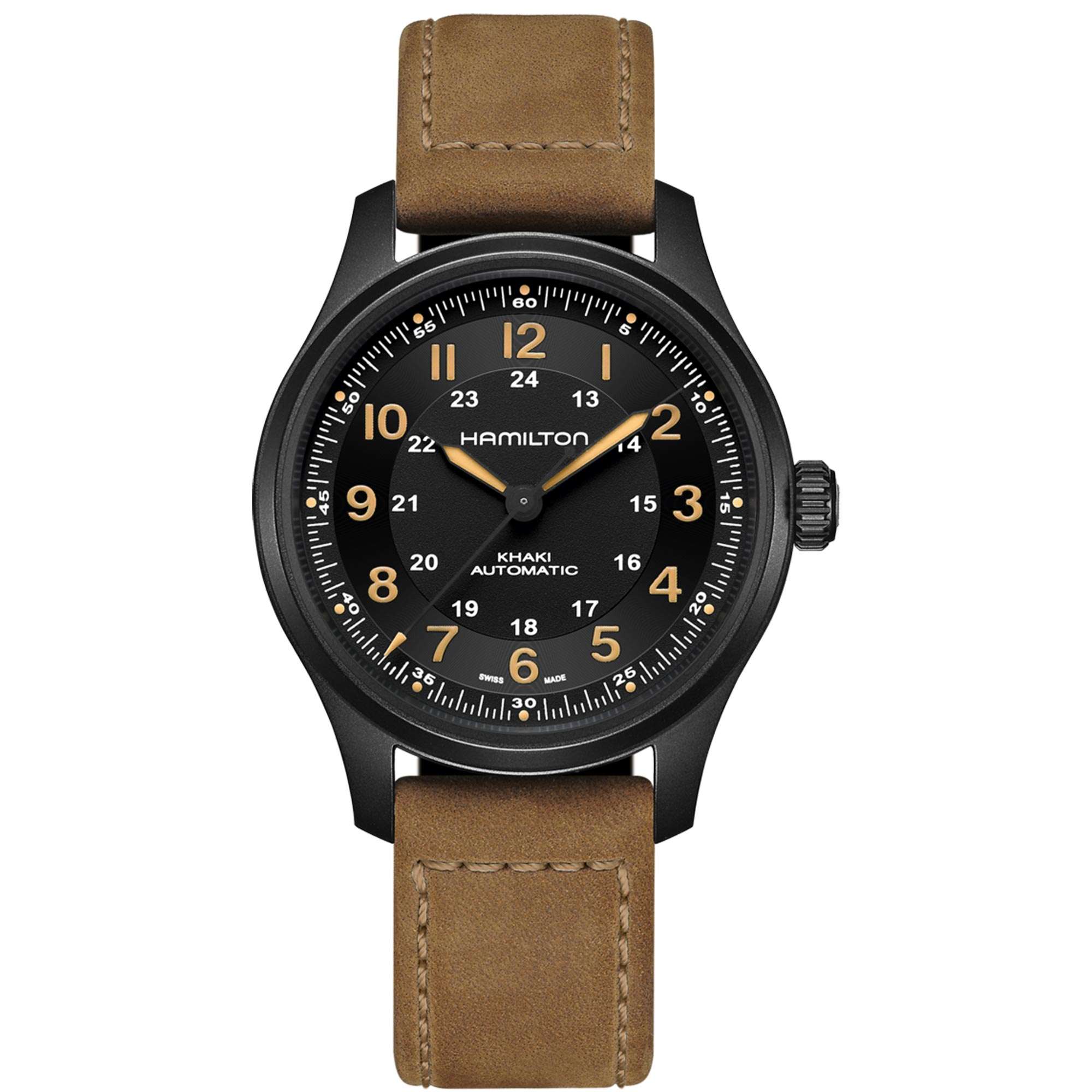 Hamilton Khaki Field Titanium 42mm Black Dial Leather automatic watch H70665533 front view