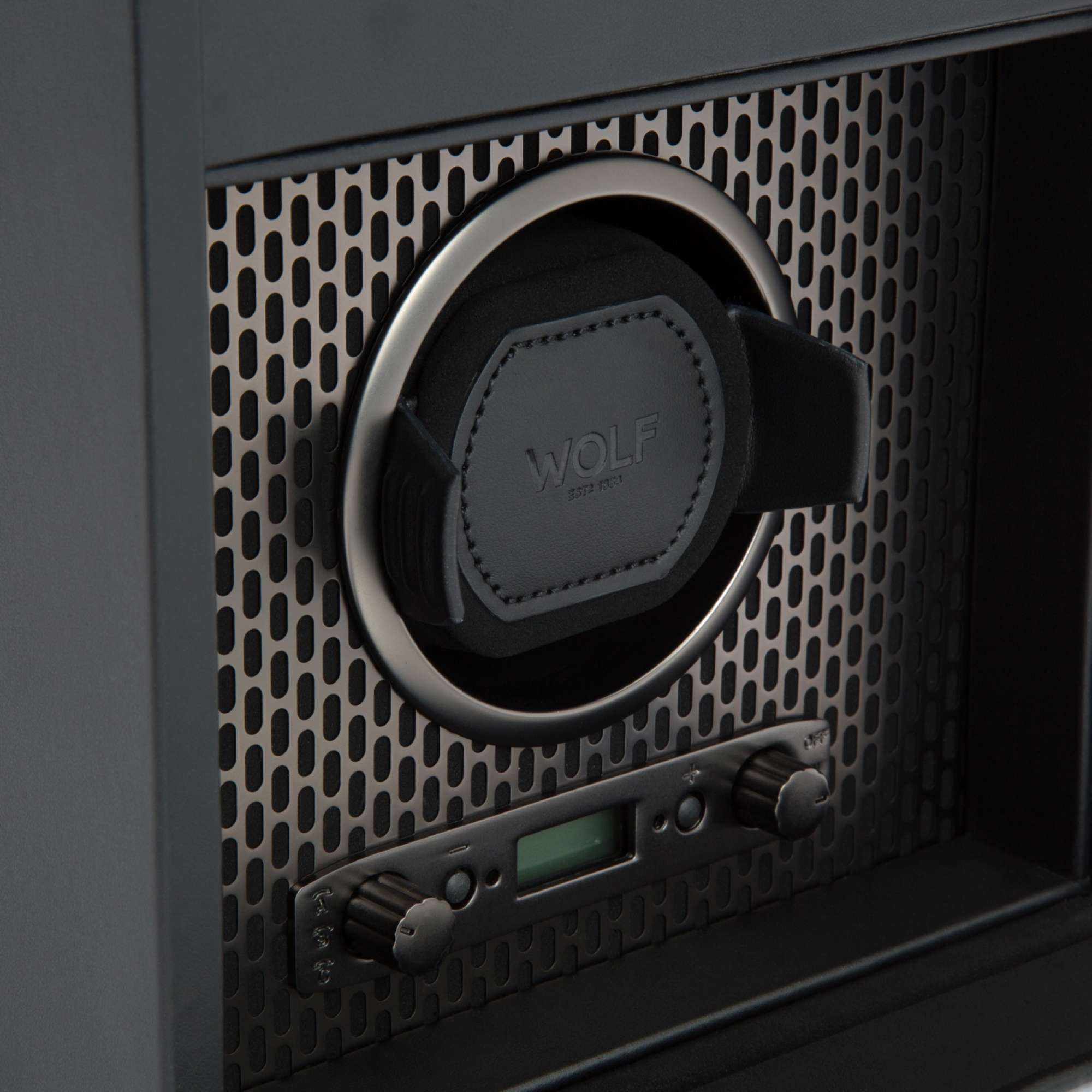 WOLF Axis Black Single Watch Winder With Storage 469203