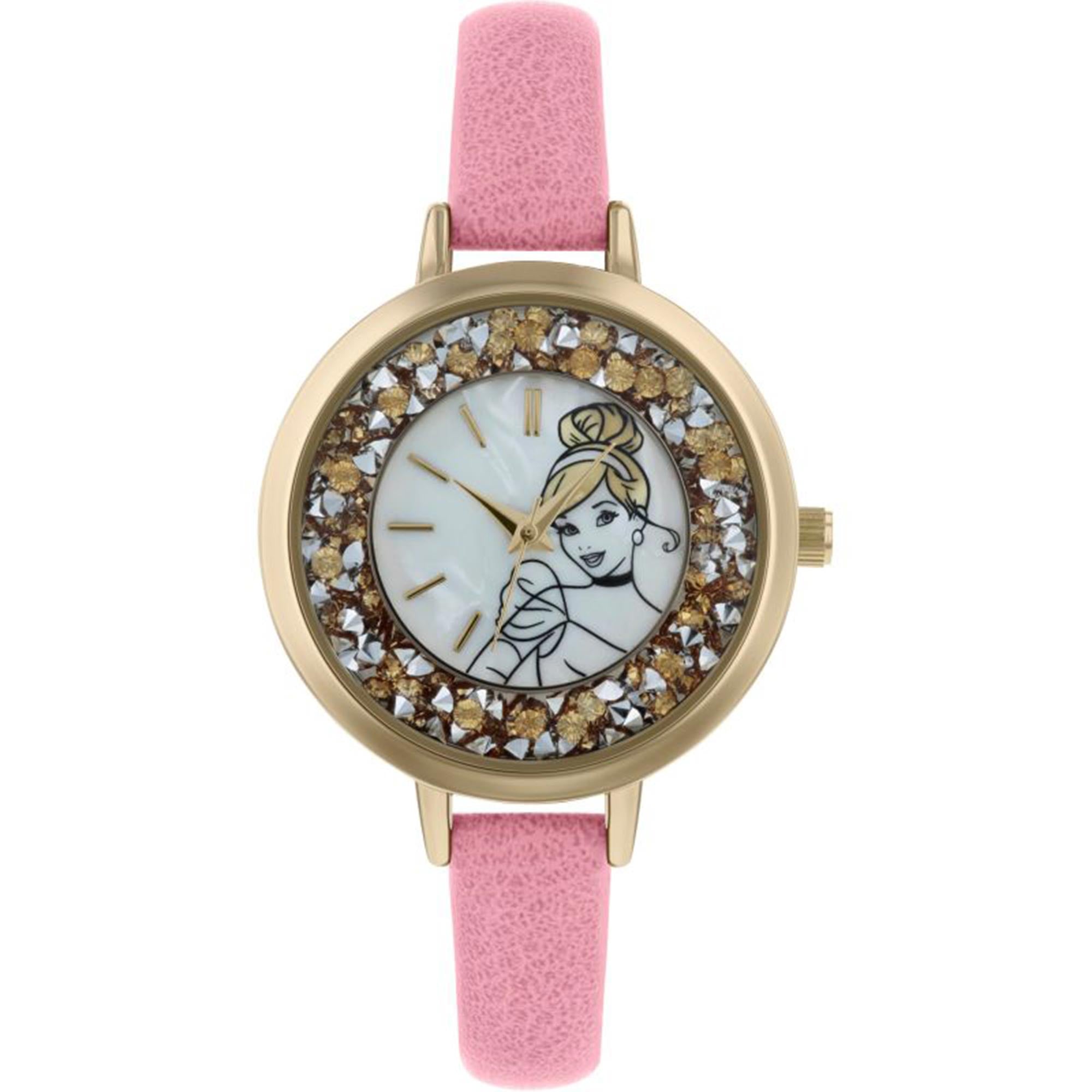 Disney Prinzessin Quarz Silbernes Zifferblatt Pinkes Lederarmband Mädchen Uhr PN5044