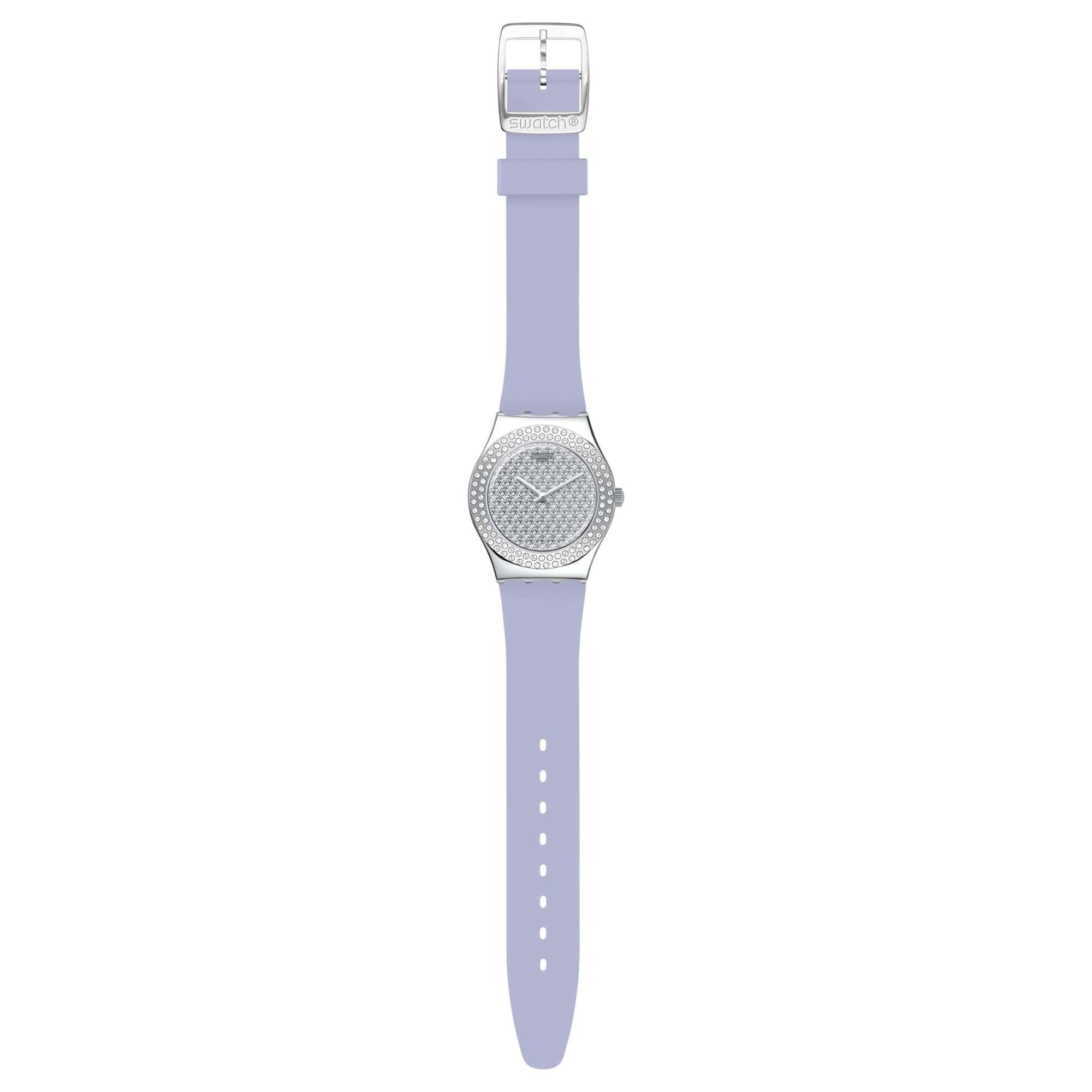 Swatch Lovely Lilac Quartz Lila Zifferblatt Silikonarmband Damen Uhr YLS216