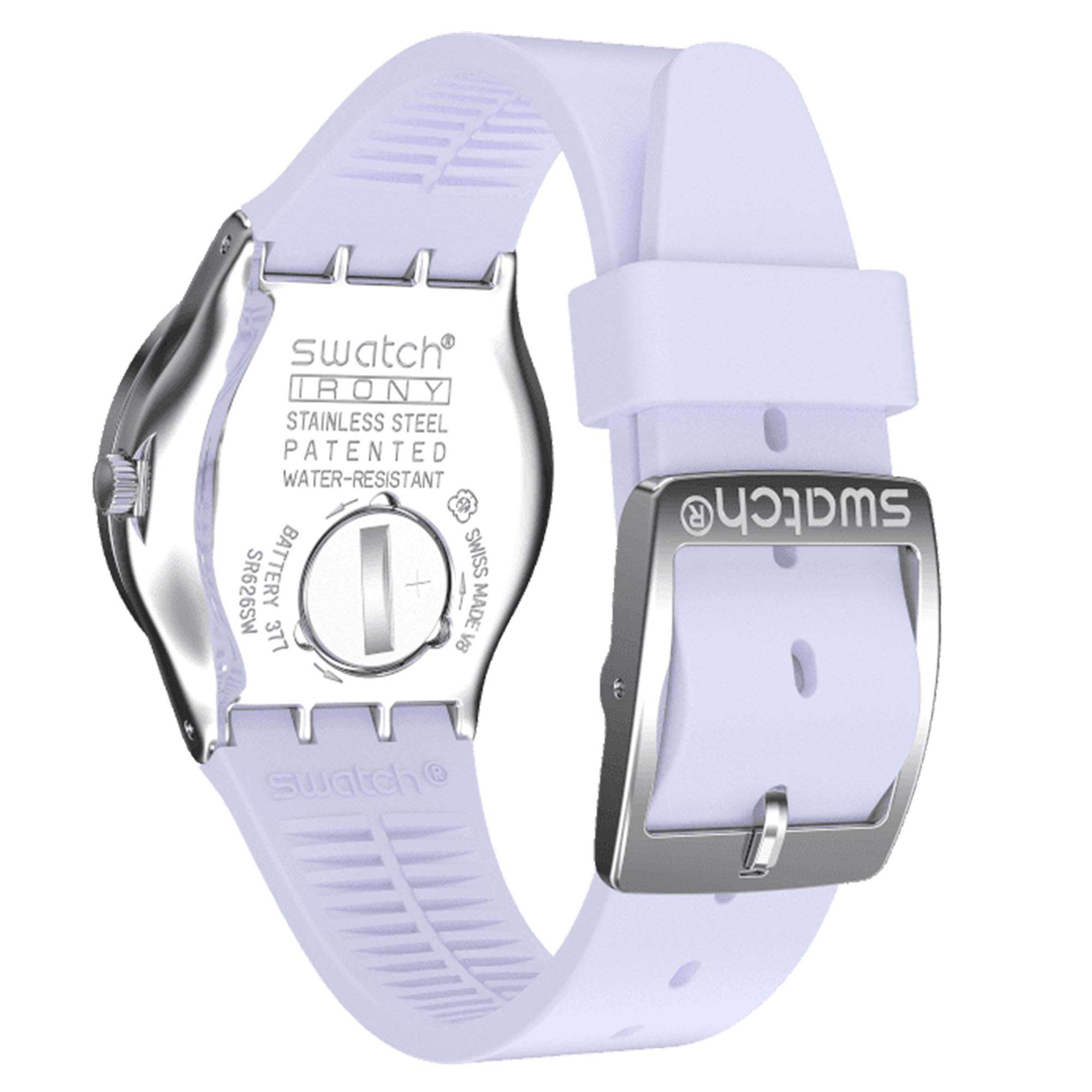 Swatch Lovely Lilac Quartz Lila Zifferblatt Silikonarmband Damen Uhr YLS216