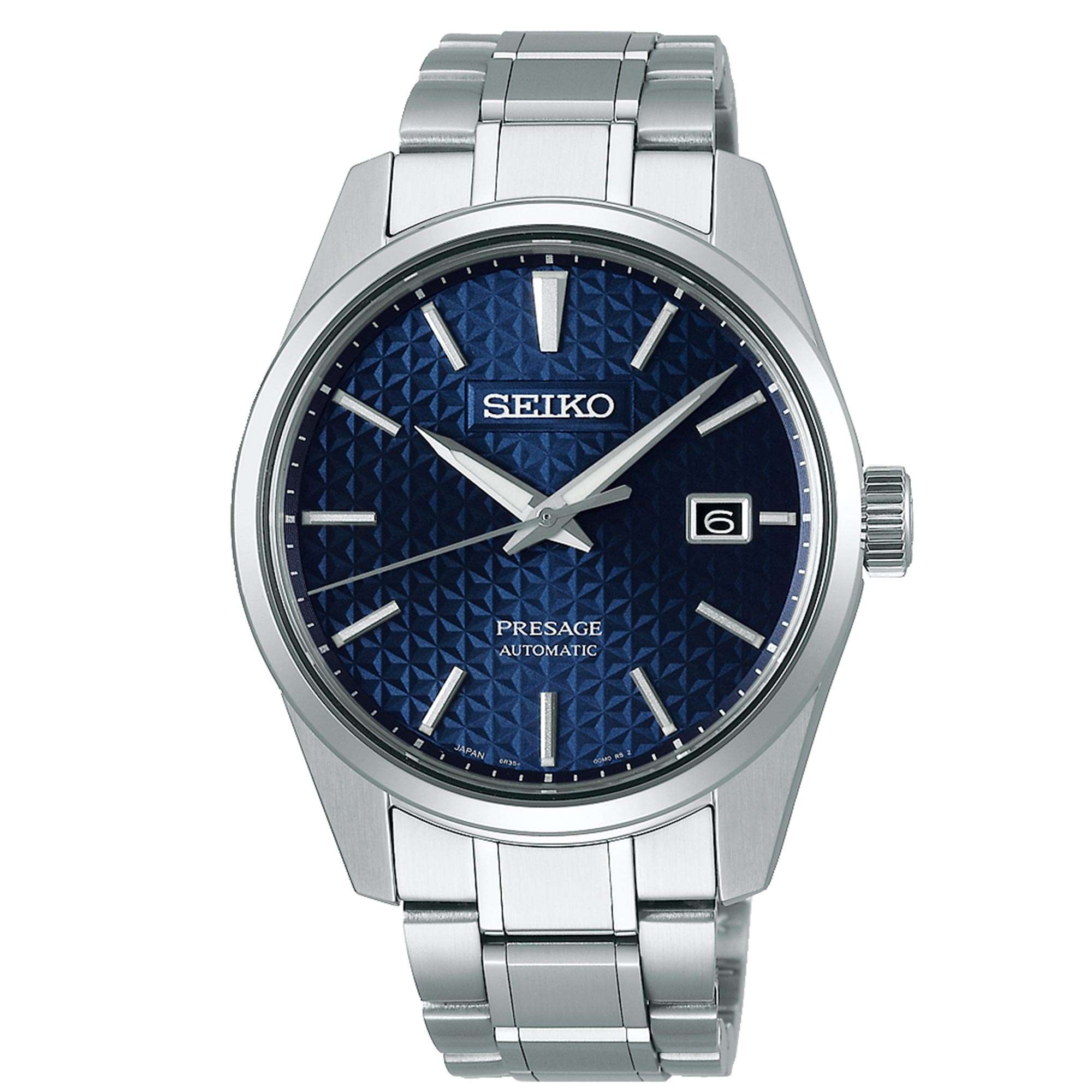 Seiko Presage Sharp Edge Serie Blaues Zifferblatt Silbernes Edelstahlarmband Automatik Herren Uhr SPB167J1