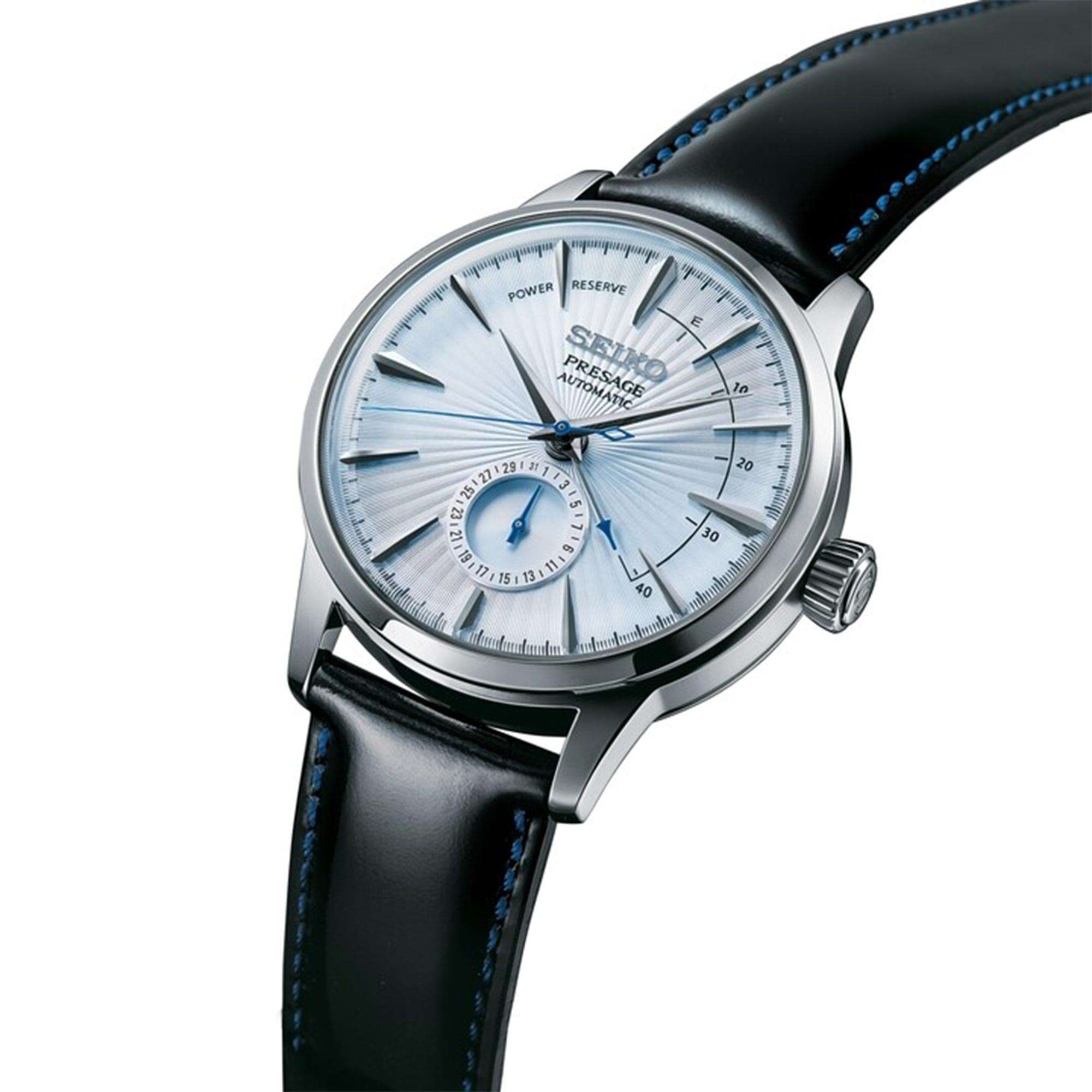 Seiko Presage Cocktail Time Automatic Silver Dial Black Leather Strap Men's Watch SSA343J1