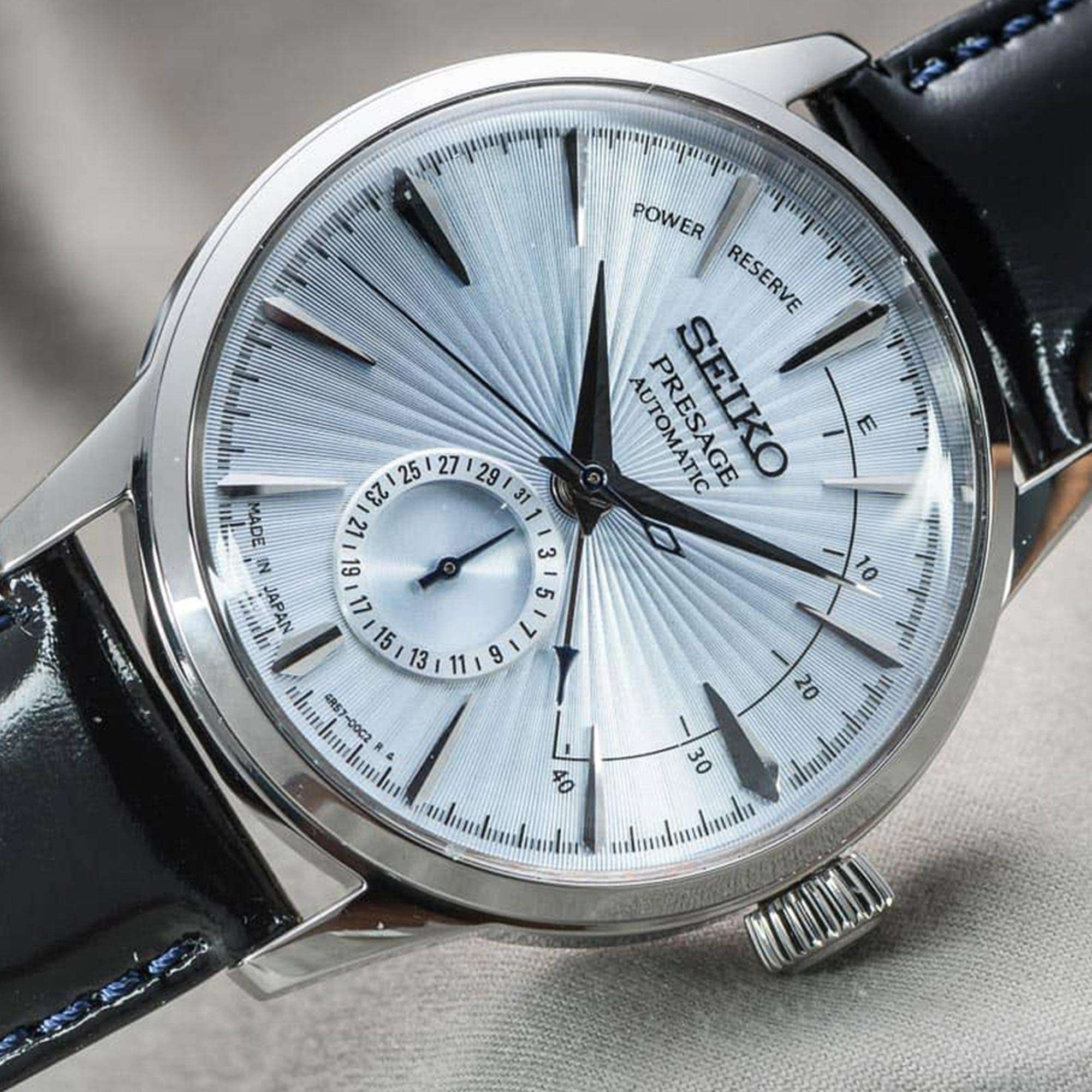 Seiko Presage Cocktail Time Automatic Silver Dial Black Leather Strap Men's Watch SSA343J1