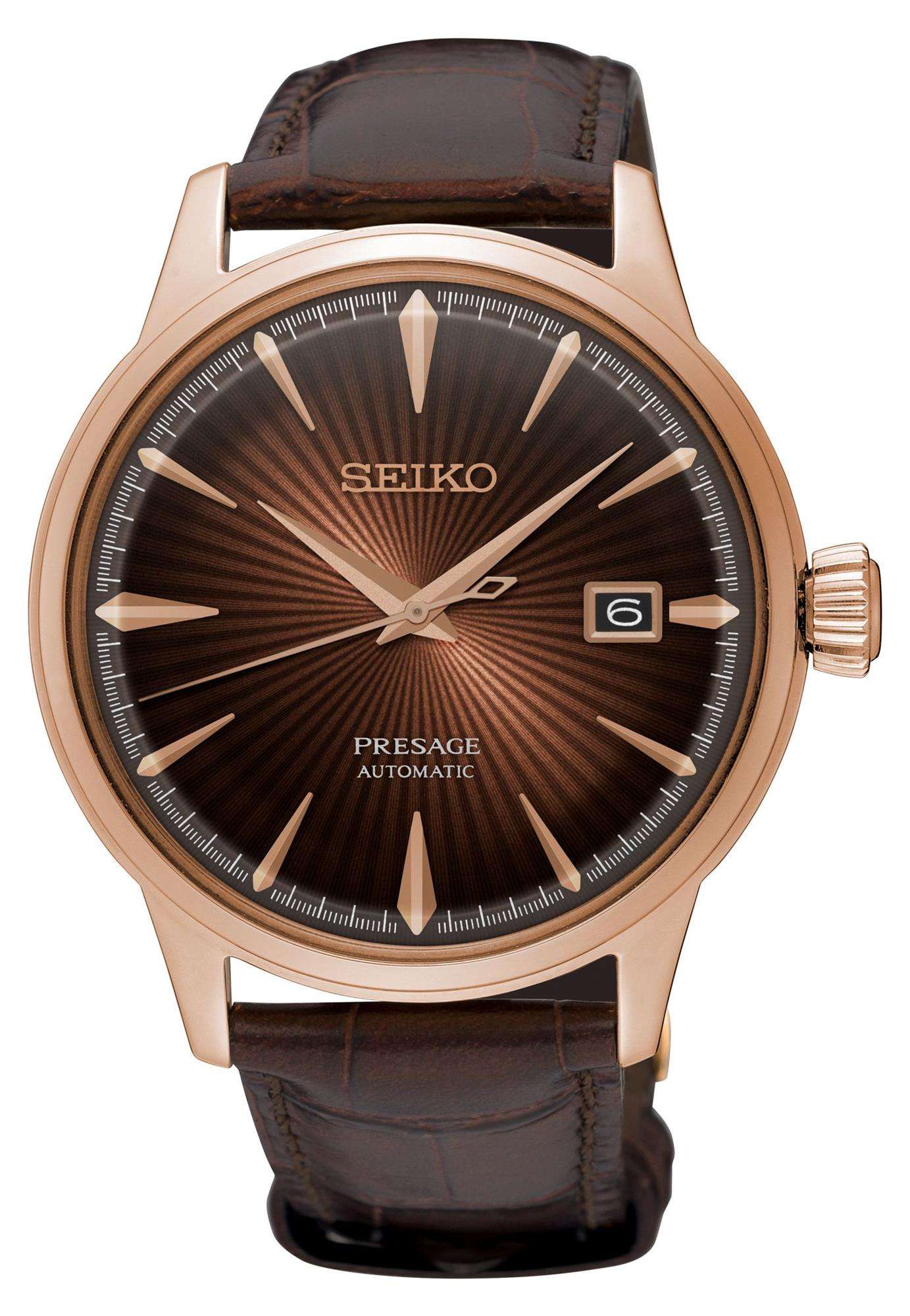 Seiko Presage Cocktail Time Automatik Braun Lederarmband Braunes Zifferblatt Herren Uhr SRPB46J1
