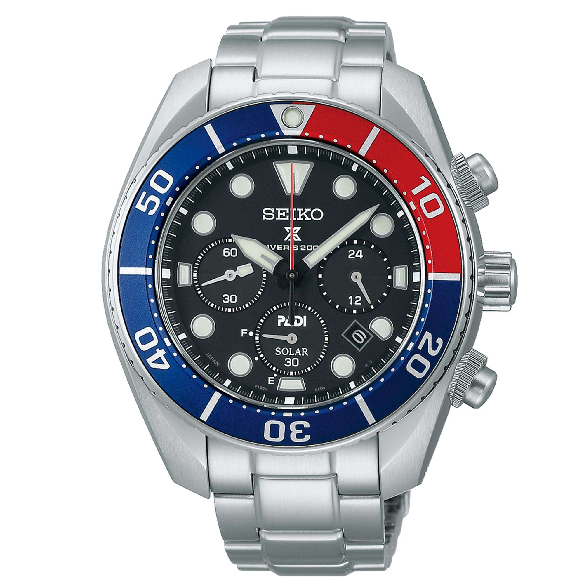 Seiko Prospex PADI Sonderedition 'Sumo' Solar Chronograph Schwarzes Zifferblatt Herren Uhr SSC795J1