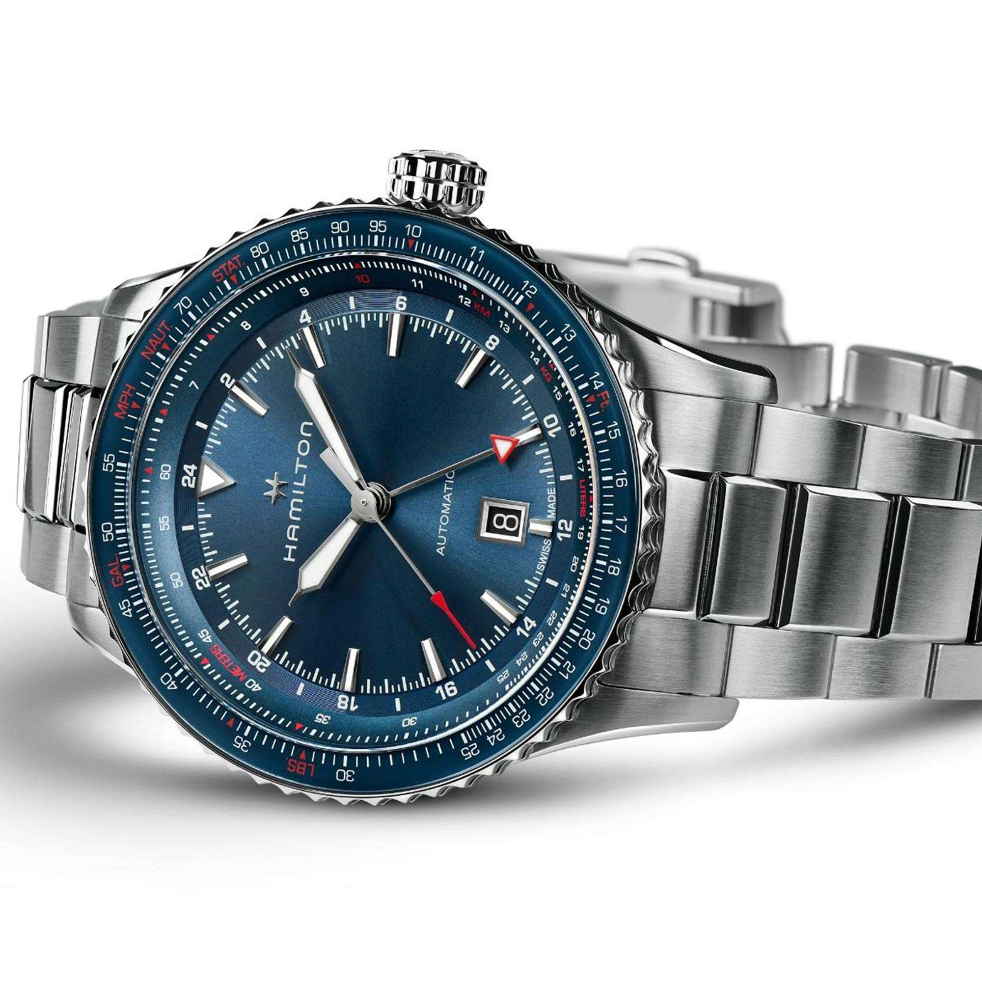 Hamilton Khaki Aviation 44mm Converter GMT Blue Dial Steel Mens Automatic Watch H76715140