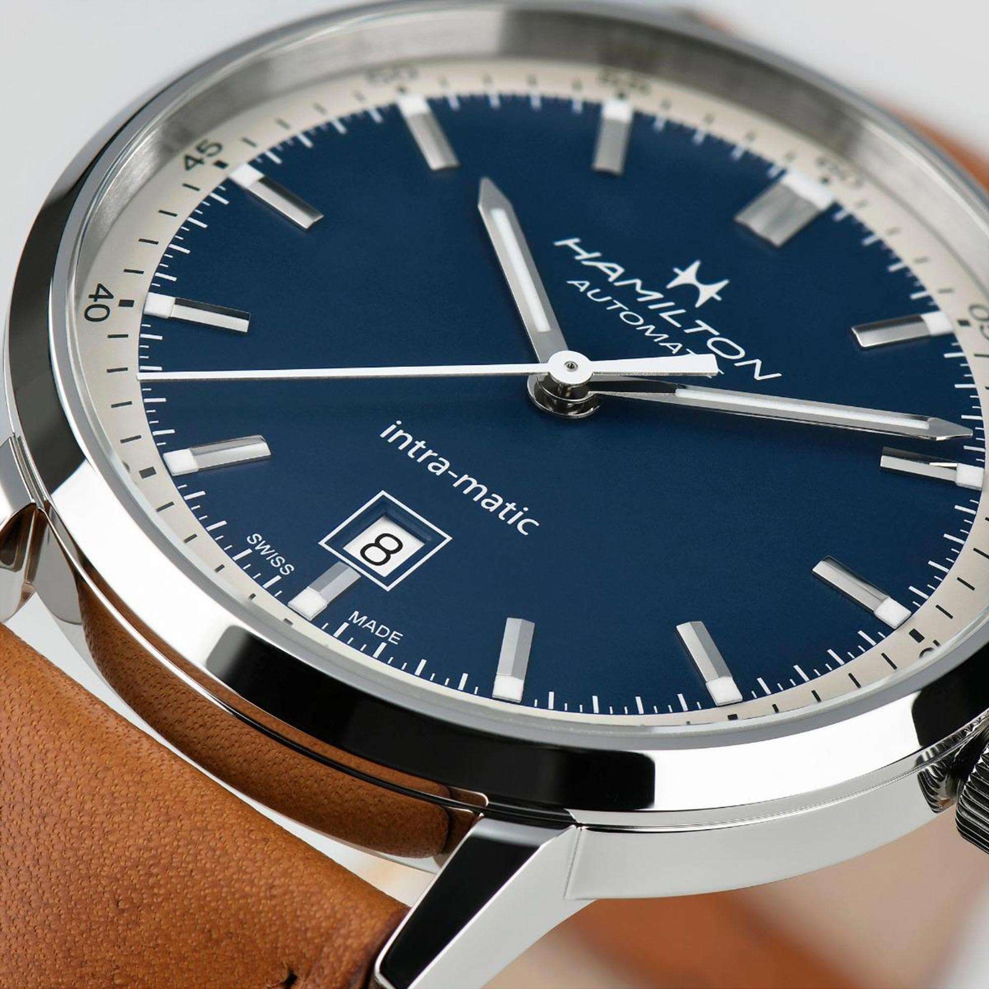 Hamilton American Classic 40mm Blaues Zifferblatt Leder Herren Automatik Uhr H38425540