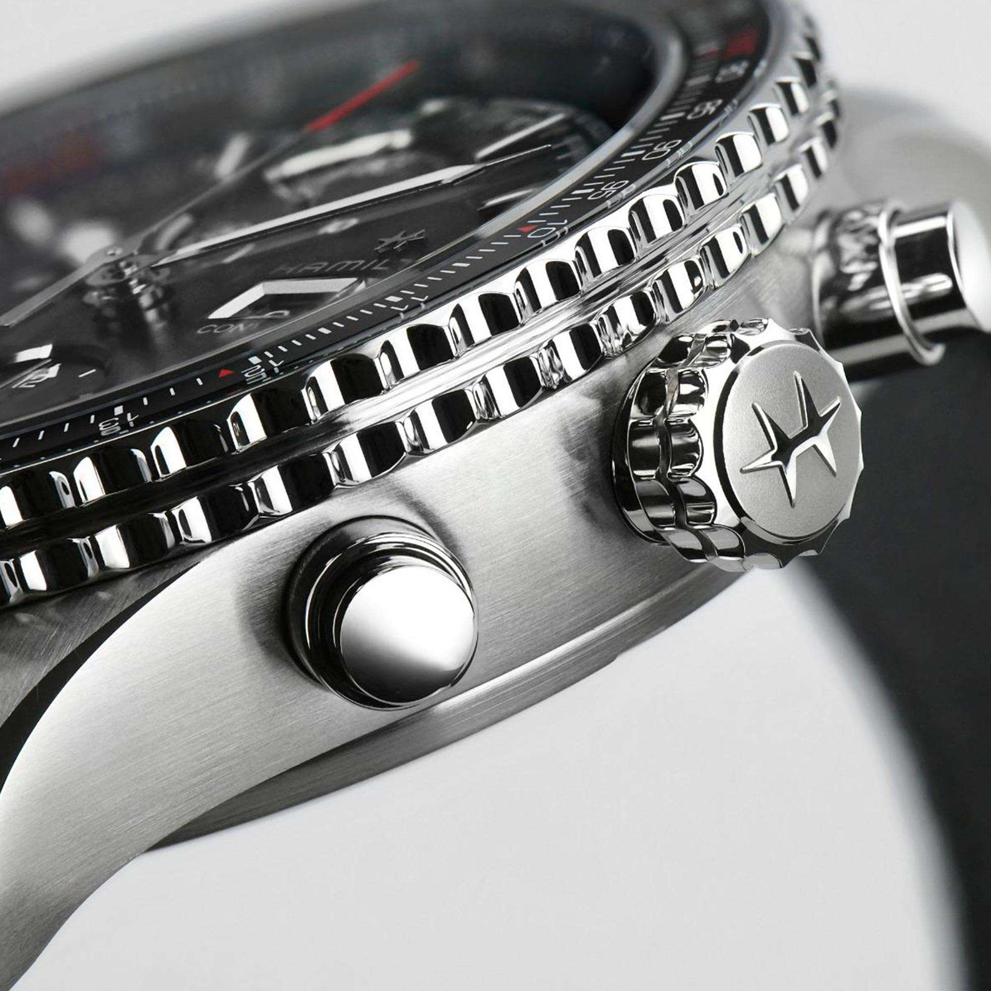 Hamilton Khaki Aviation 44mm Chronograph Black Dial Leather Mens Automatic Watch H76726530