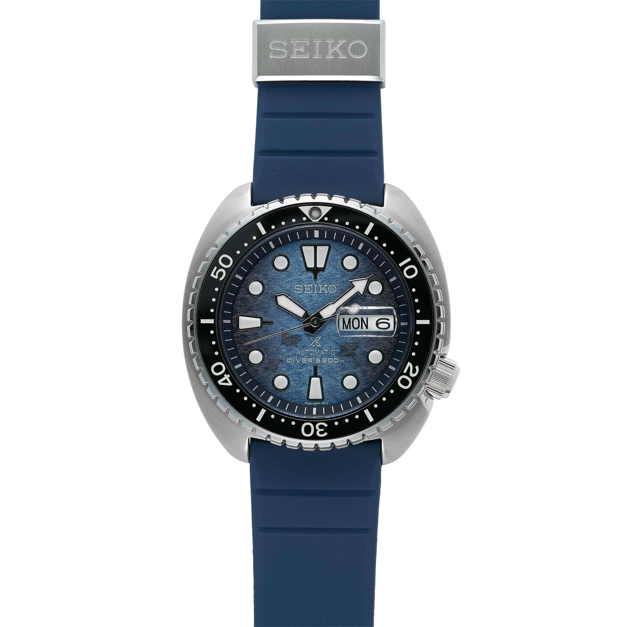 Seiko Prospex Save The Ocean 'King Turtle' Automatik Blaues Zifferblatt Silikonarmband Herren Uhr SRPF77K1