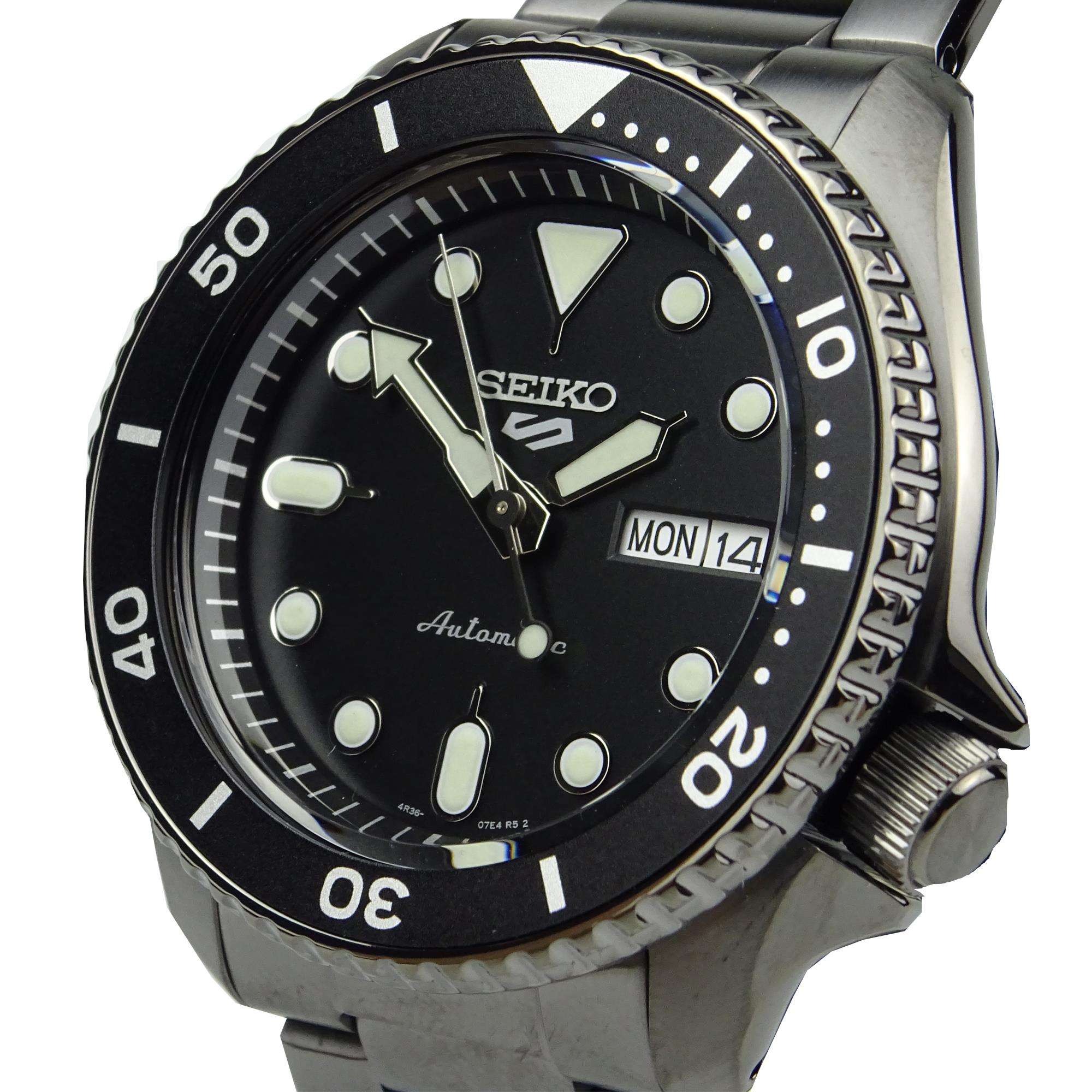 Seiko 5 Sports Automatik Schwarzes Zifferblatt Edelstahlarmband Herren Uhr SRPD65K1