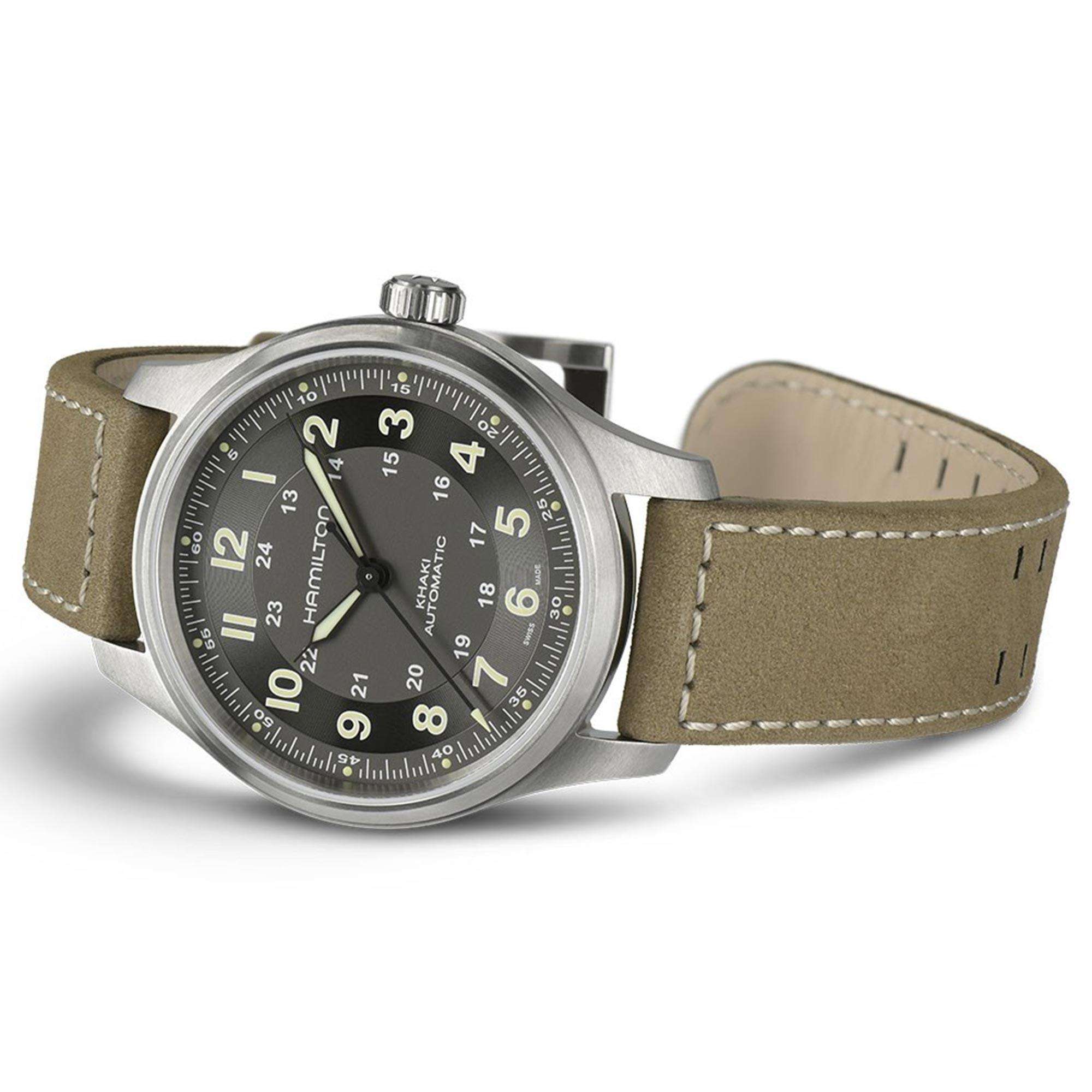 Hamilton Khaki Field 42mm Black Dial Leather Mens Automatic Watch H70545550