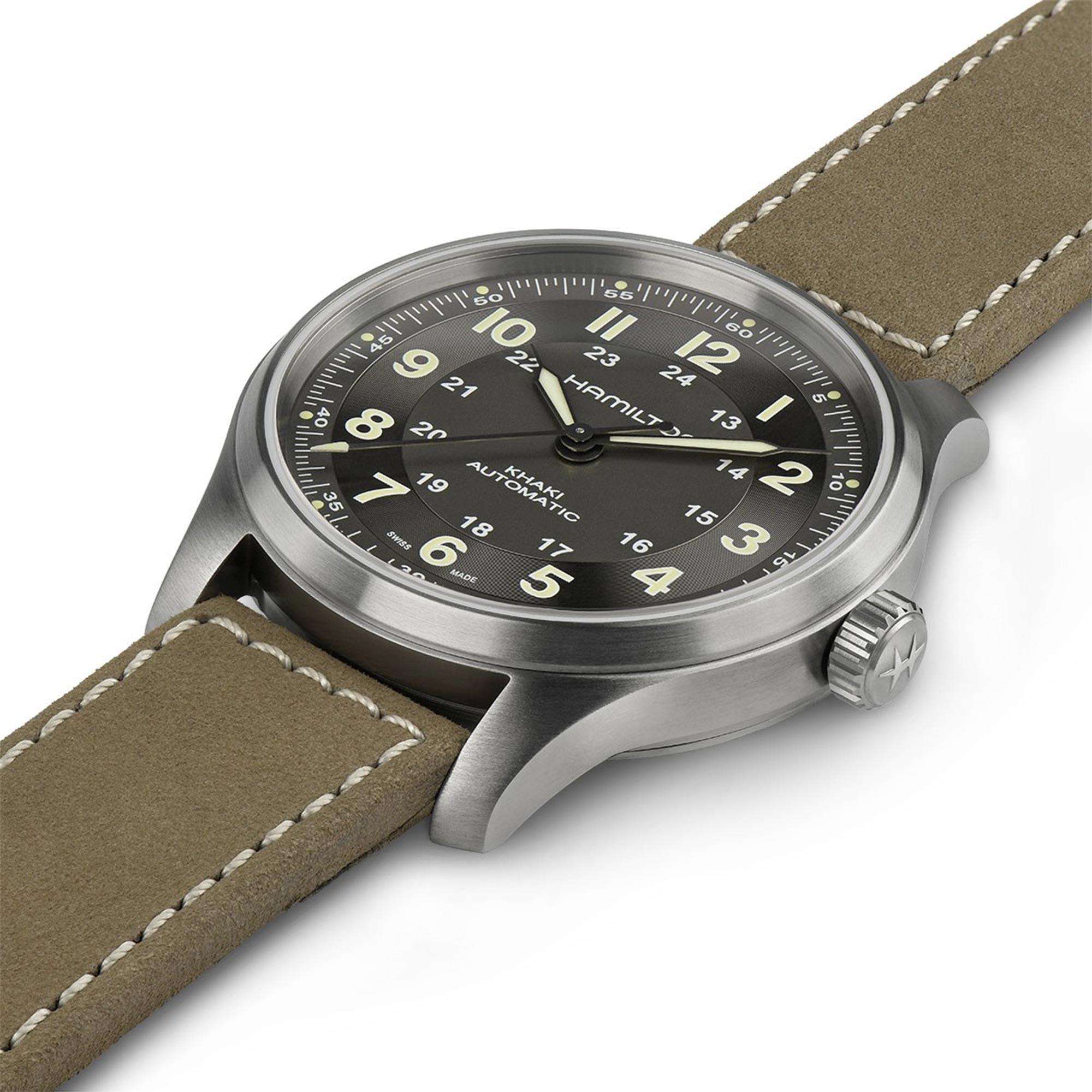 Hamilton Khaki Field 42mm Black Dial Leather Mens Automatic Watch H70545550