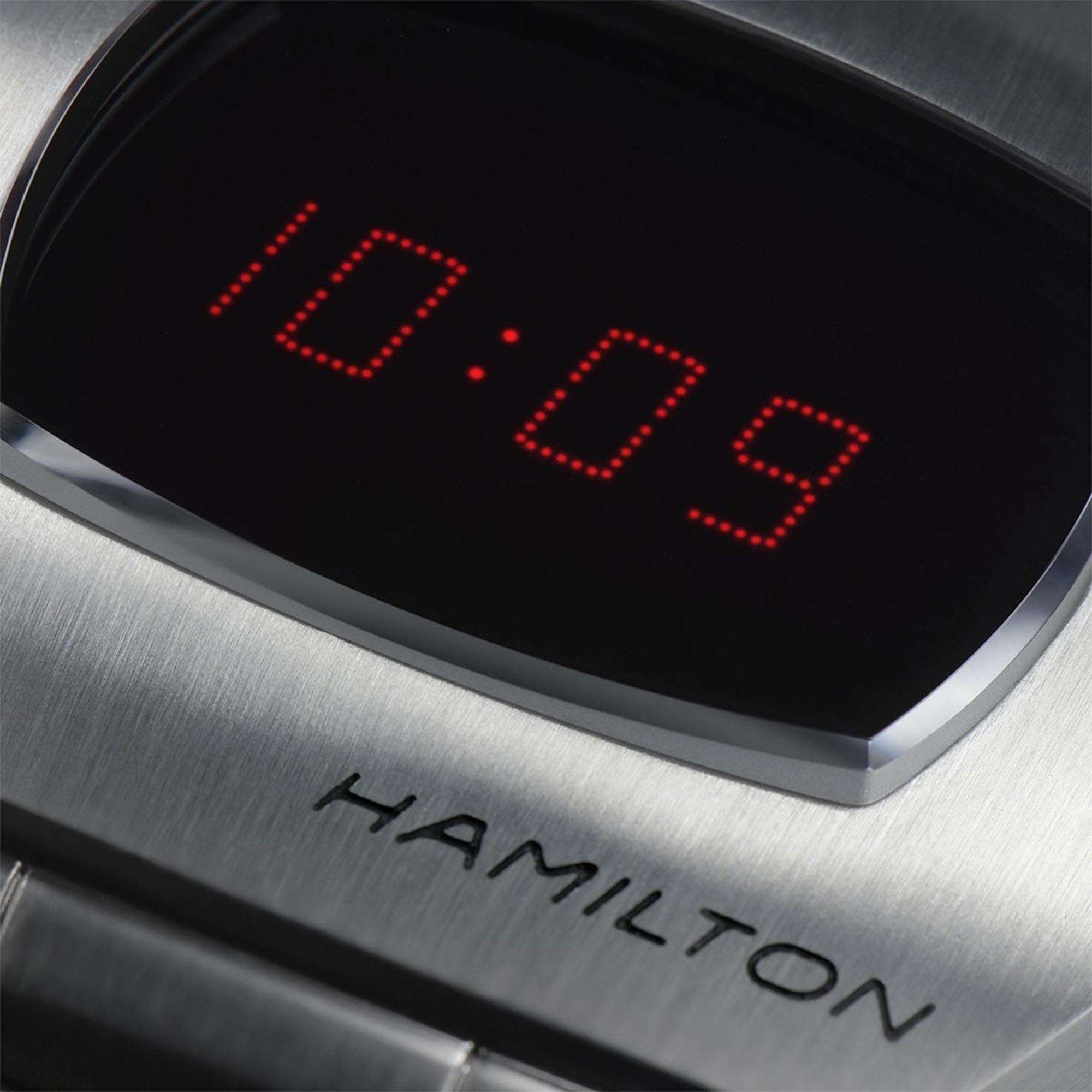 Hamilton American Classic PSR Red Digital Quartz Black Dial Silver Steel Bracelet Men's Watch H52414130 - WatchNation