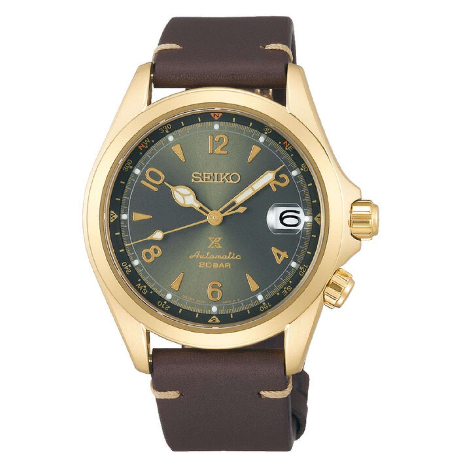 Seiko Prospex Alpinist Automatik Grünes Zifferblatt Braunes Lederarmband Herren Uhr SPB210J1