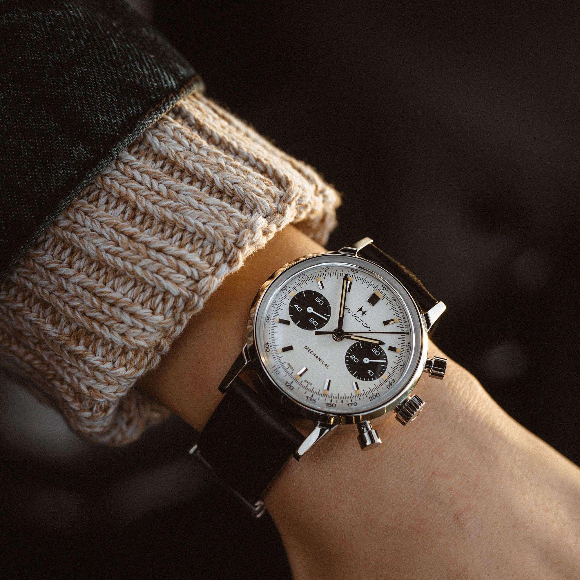 Hamilton American Classic 40mm Chronograph White Dial Leather Mens Automatic Watch H38429710