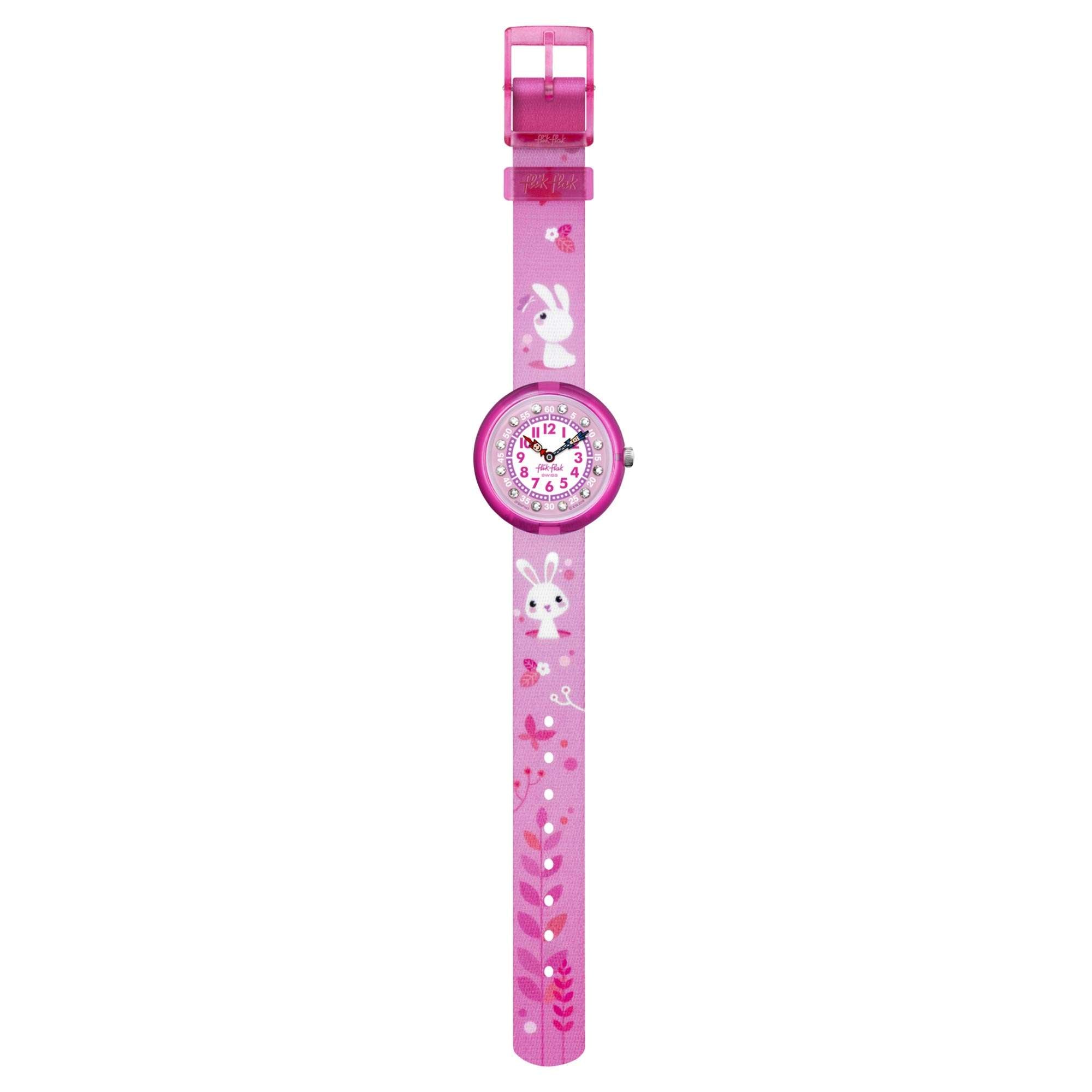 Flik Flak Mystical Woods So Cute Quartz Movement Pink Dial Textile Bracelet Girls Watch FBNP143