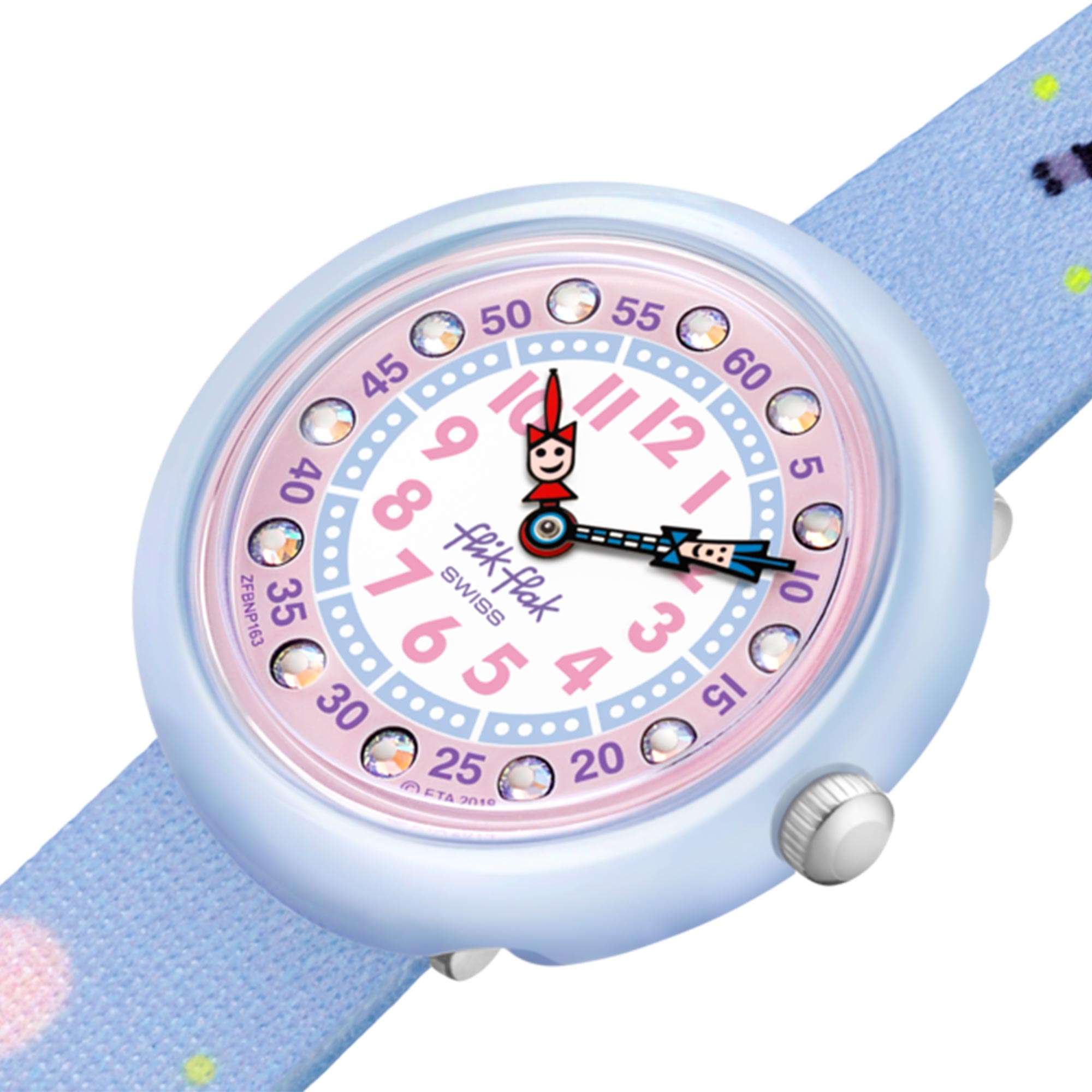 Flik Flak City of Life Pandi Panda Quarz Bewegung Pinkes Zifferblatt Textilarmband Kinder Uhr FBNP163