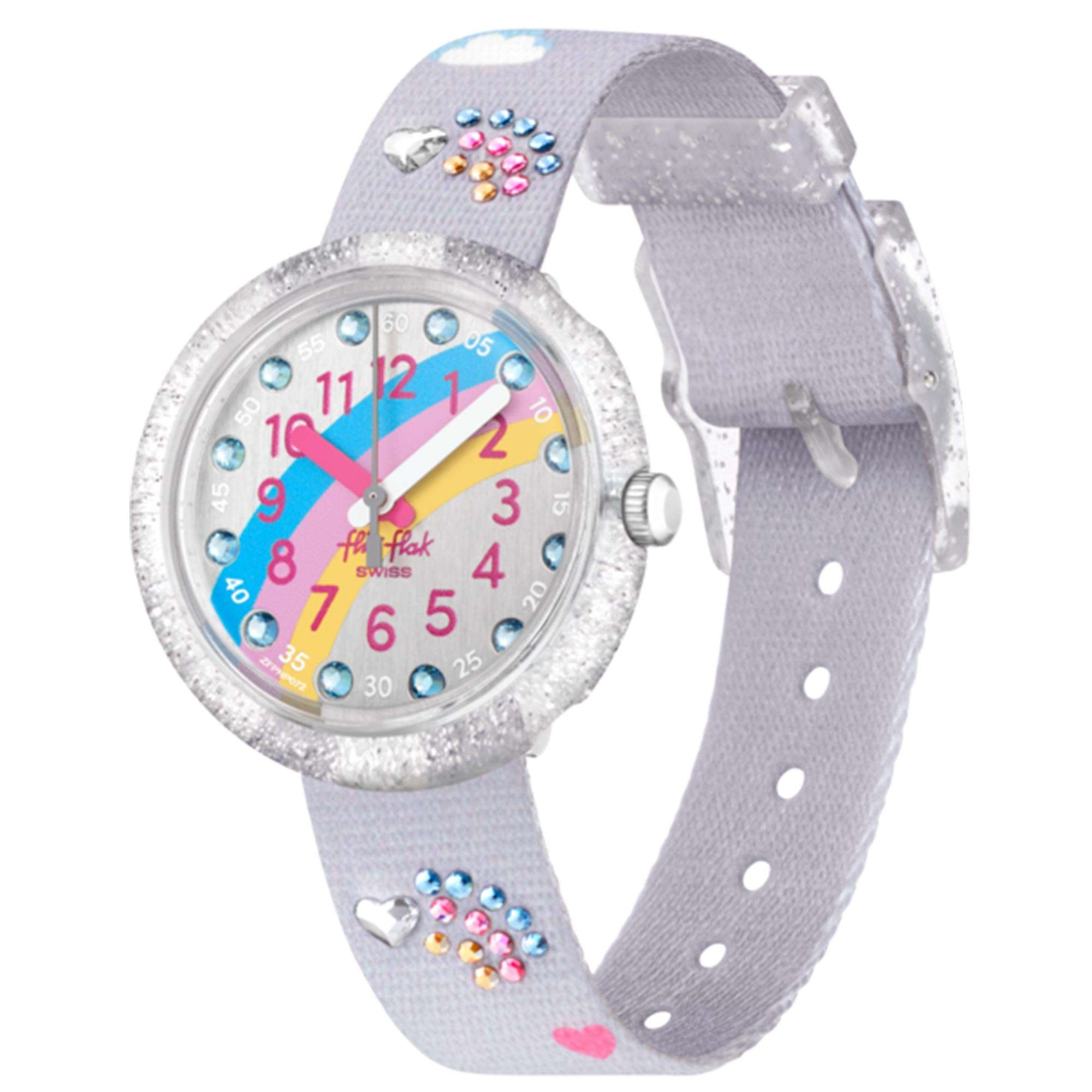 Flik Flak Shine Bright Over The Rainbow Quarzwerk Graues Zifferblatt Kunststoffarmband Kinderuhr FPNP072