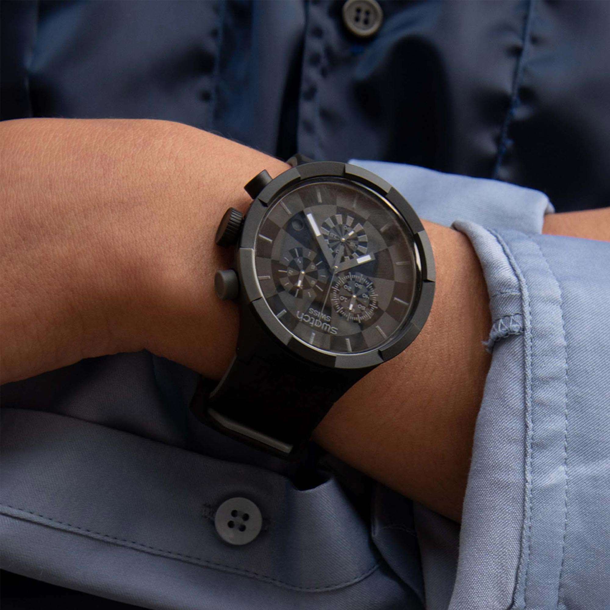 Swatch Big Bold Chrono Checkpoint Black Quartz Black Dial Silicone Strap Watch SB02B400